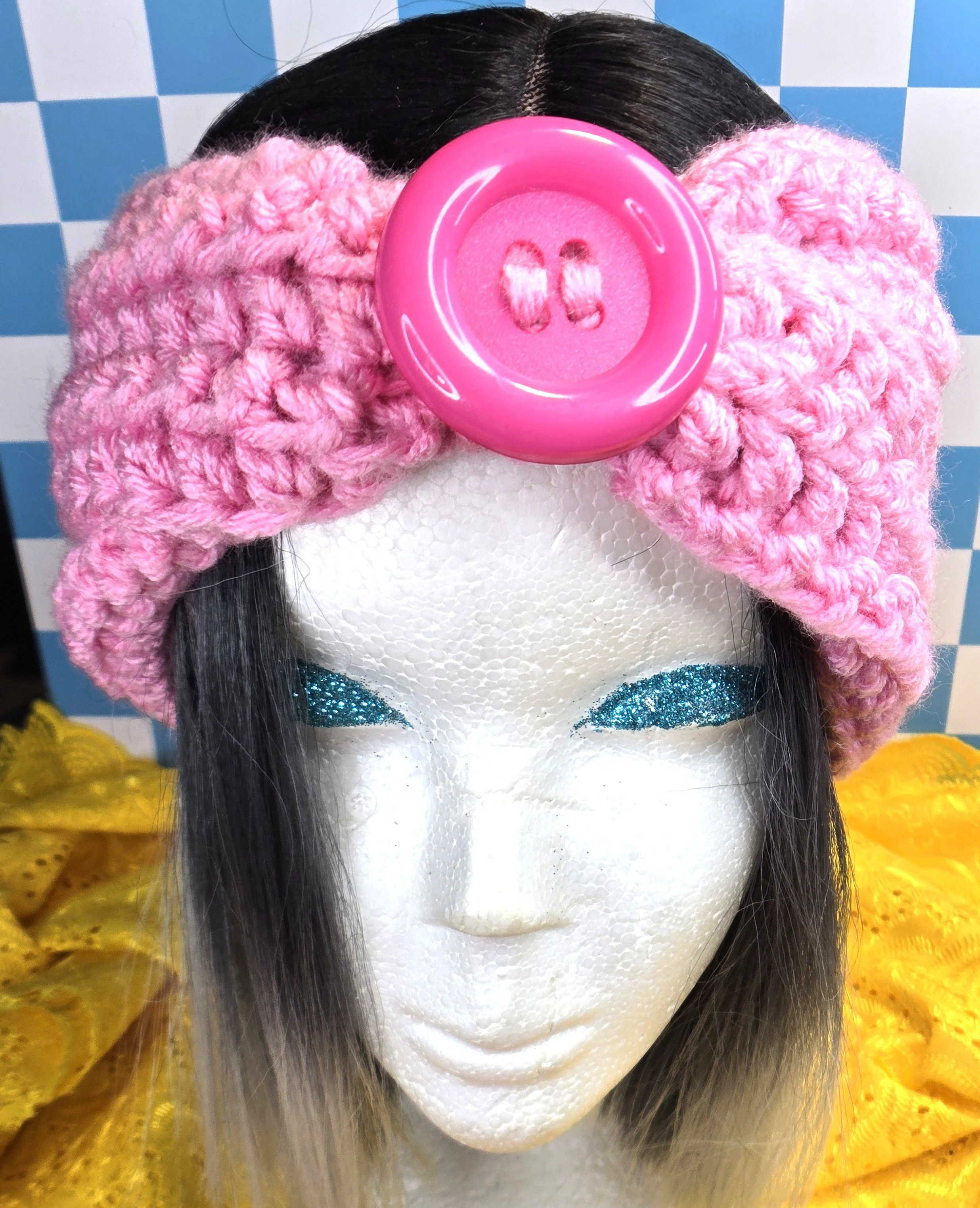 Handmade Crochet Winter Headband — Pretty in Pink with Button Bow!