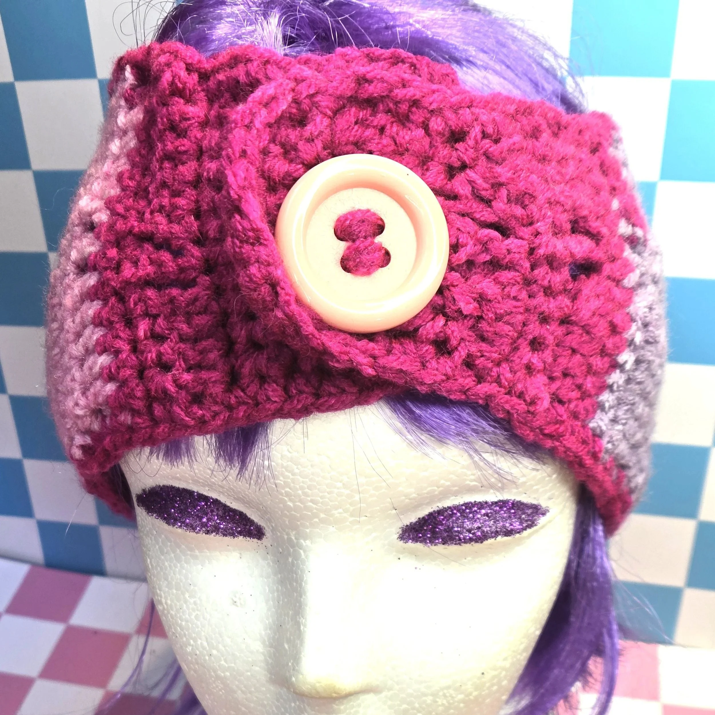 Magenta & Lilac Granny Square Button Headband