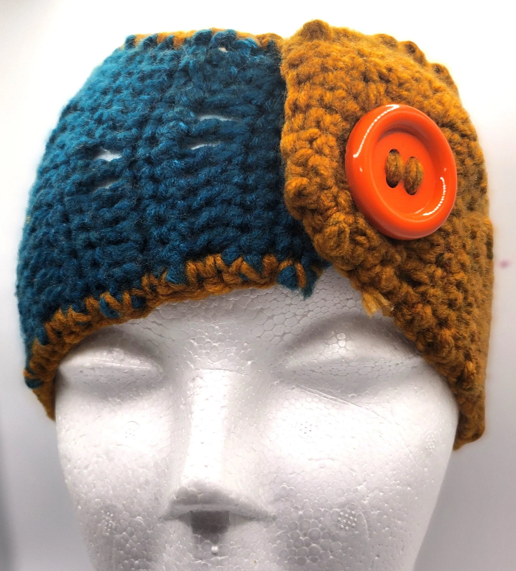 Ocean Teal & Golden Colorblock Granny Square Button Headband