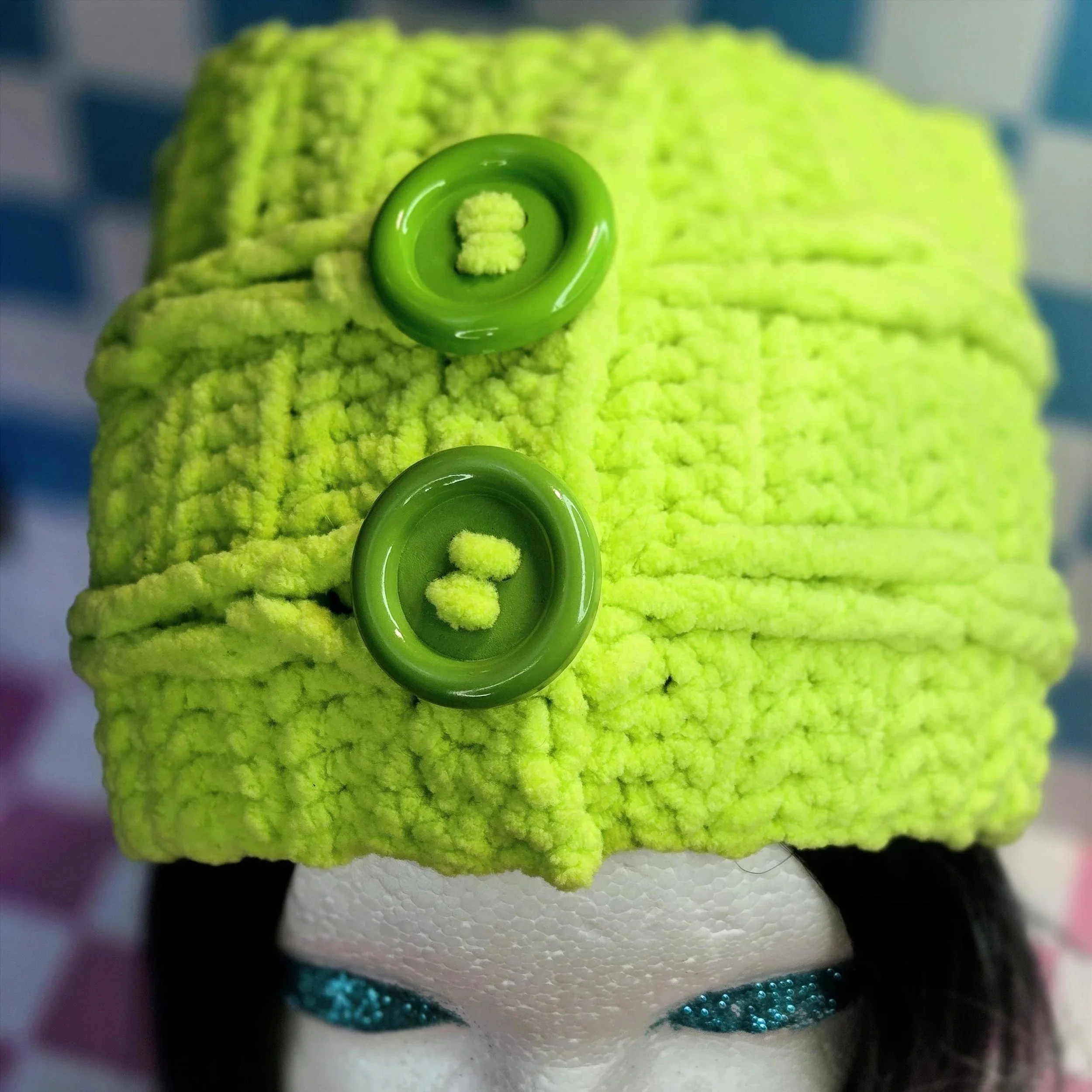 Neon Lime Double Button Basketweave Headband