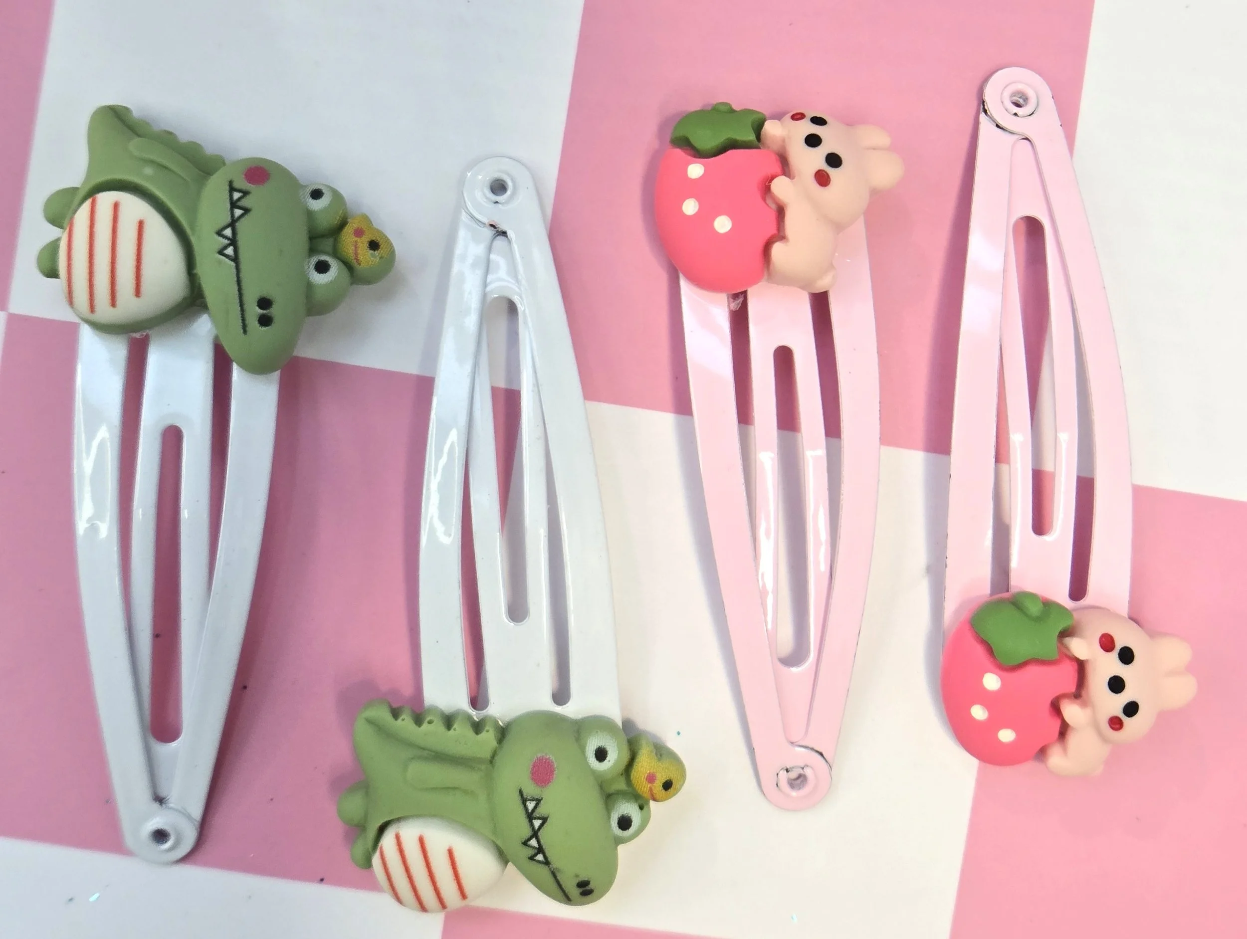🐊🍓 Kawaii Critter Barrette Sets — Chompy Gator & Strawberry Bunny!