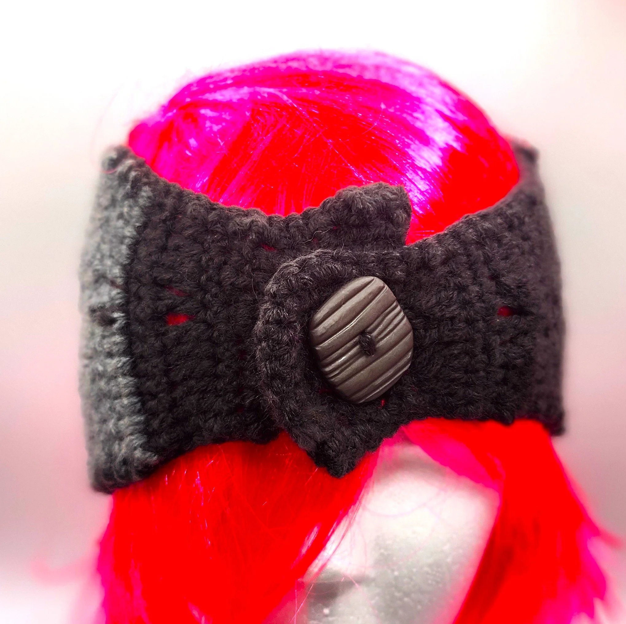 Charcoal Granny Square Wood Button Headband