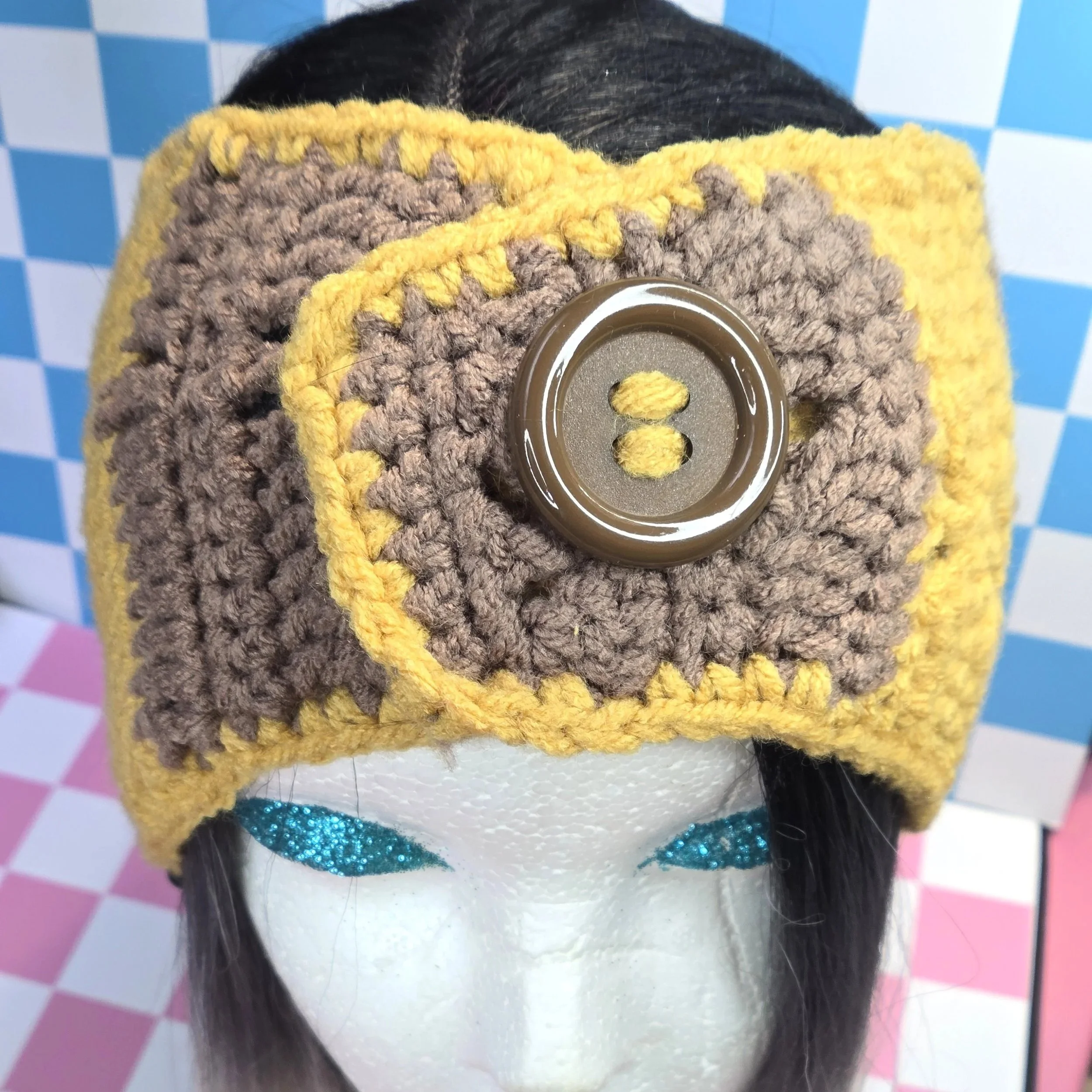 Mustard & Mocha Granny Square Button Headband
