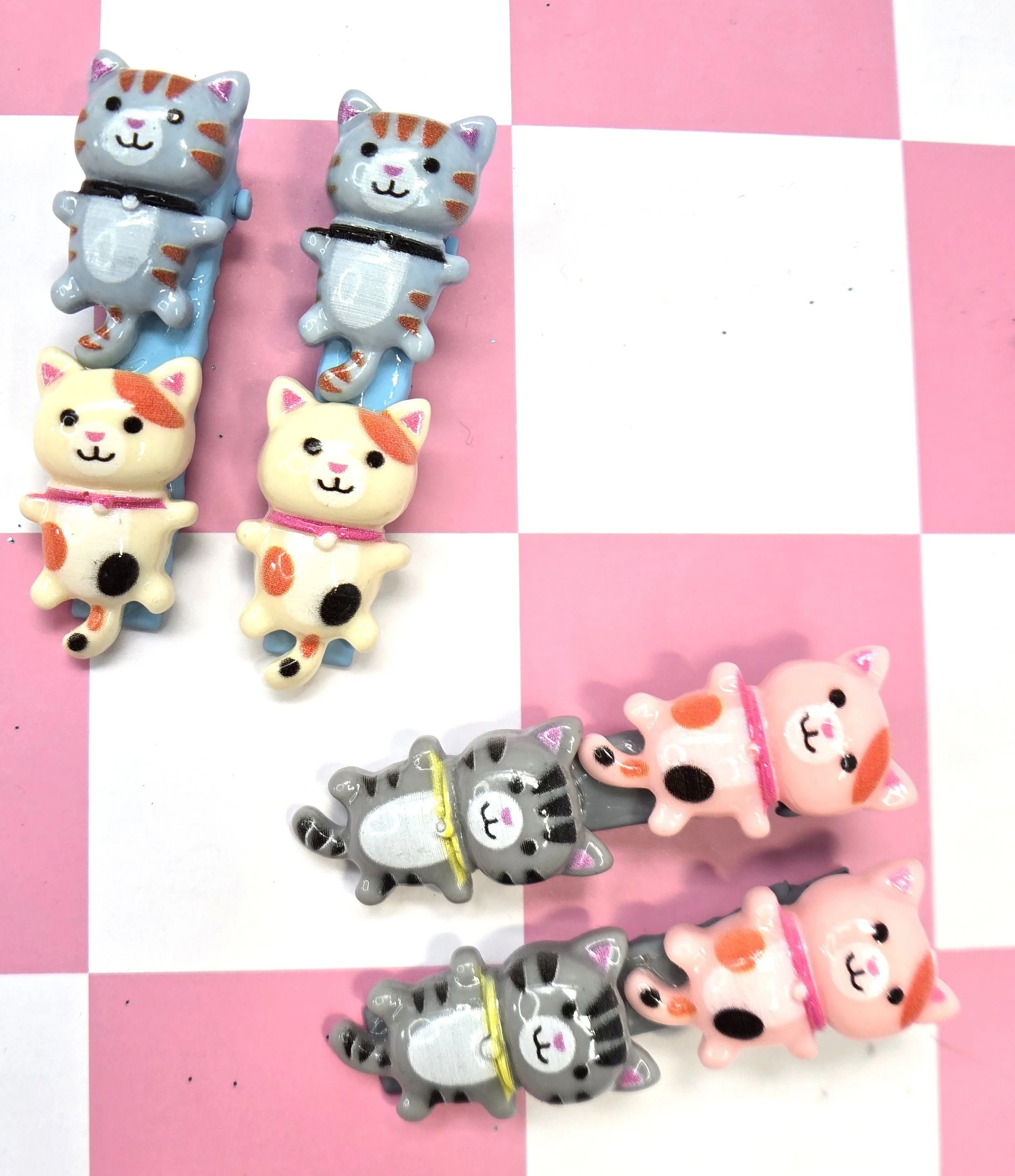 🐱 Kawaii Kitty Barrette Sets — Tabby Twins & Calico Cuties!