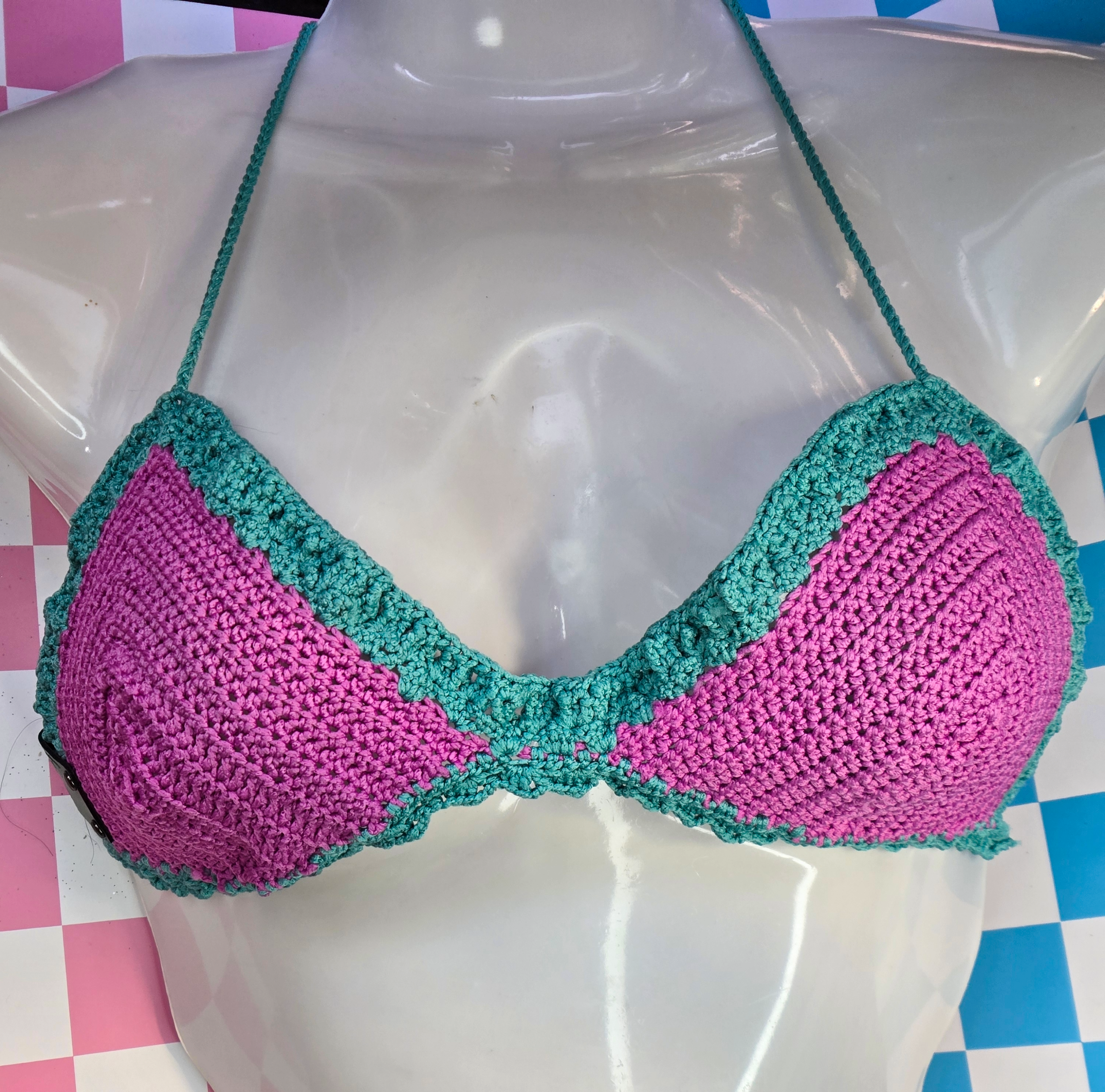 Bubblegum & Mint Crochet Bikini Top — B/C Cup