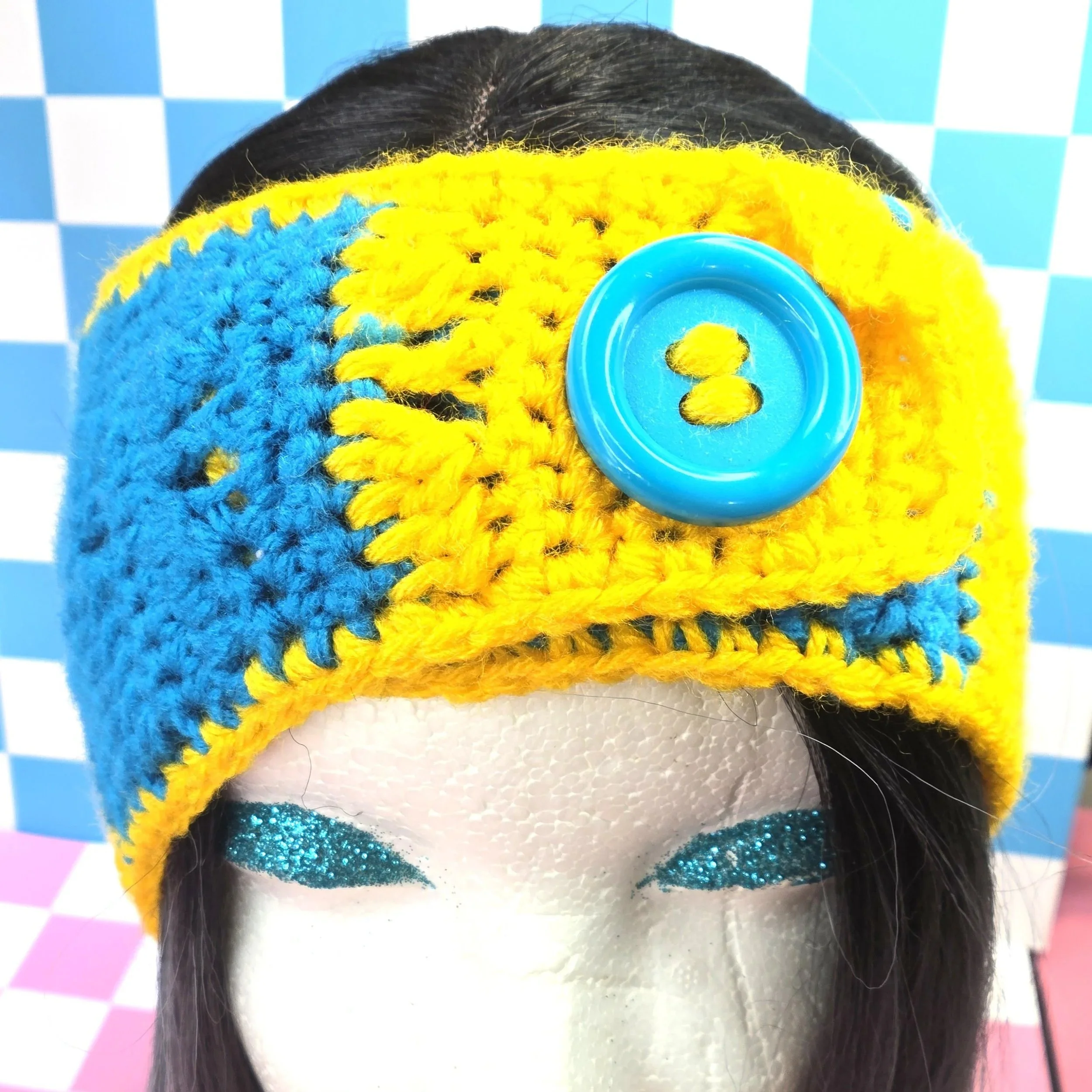 Sunshine & Cerulean Granny Square Button Headband