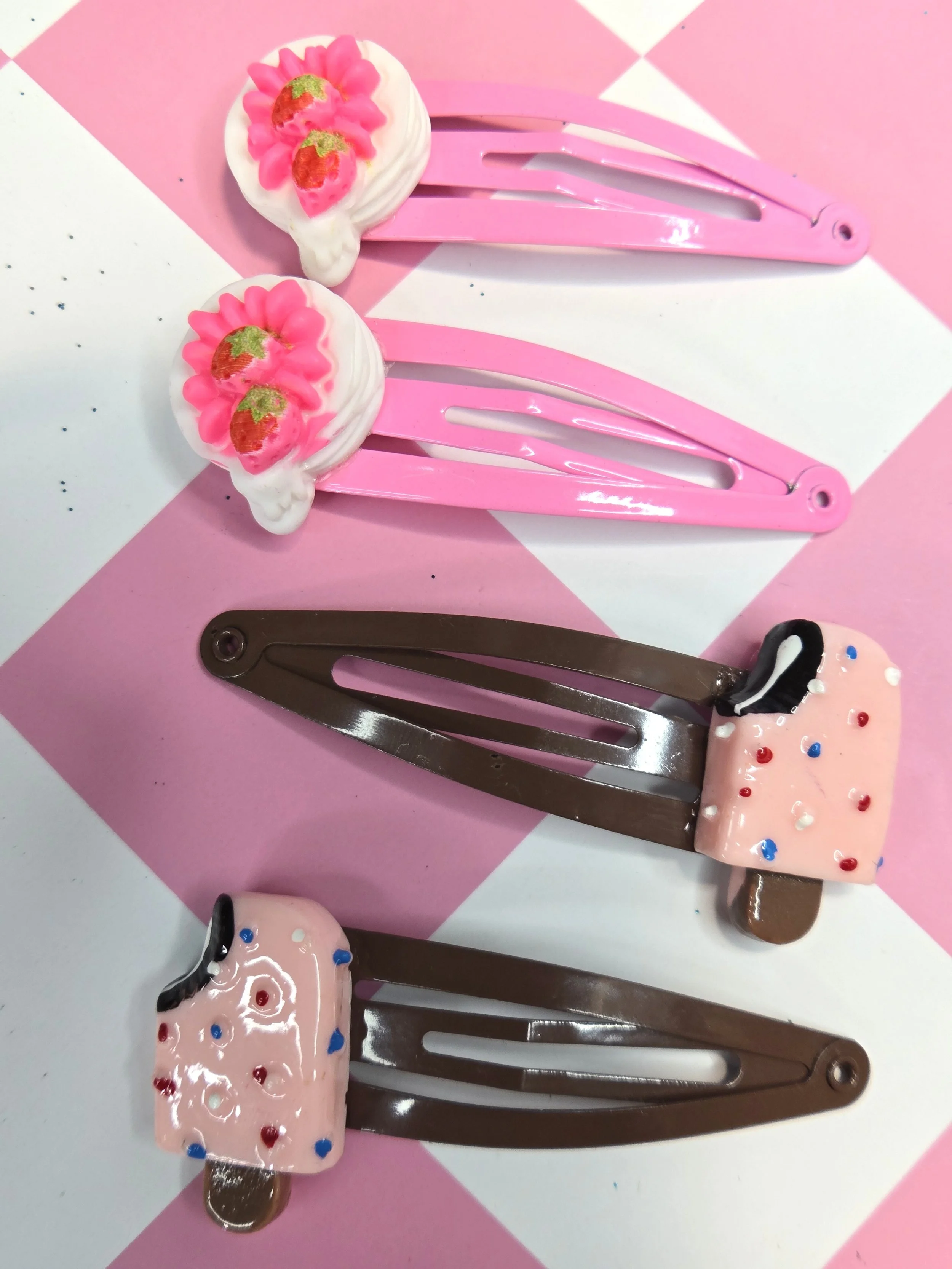 🍦🍓 Kawaii Sweetie Treat Barrette Sets — Sprinkle Pop & Strawberry Cake!