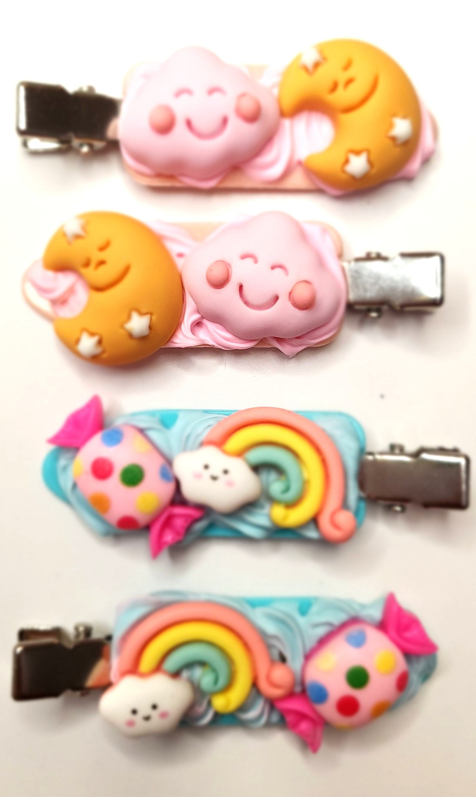 MOON AND CLOUD SET OF TWO HAIR CLIPS AND SET OF TWO RAINBOW AND CANDY HAIR CLIPS.jpg