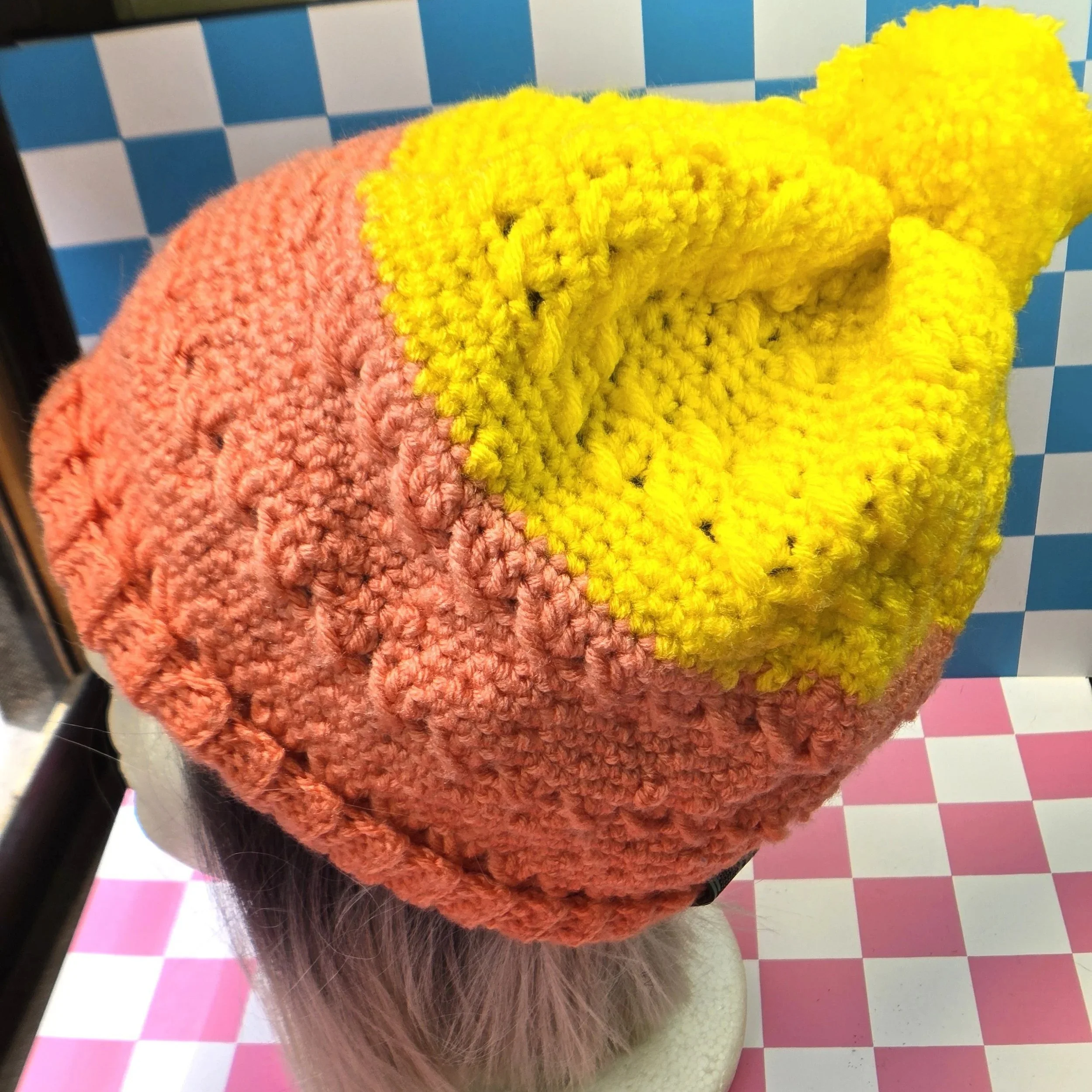 Sunshine & Coral Poofy Beanie