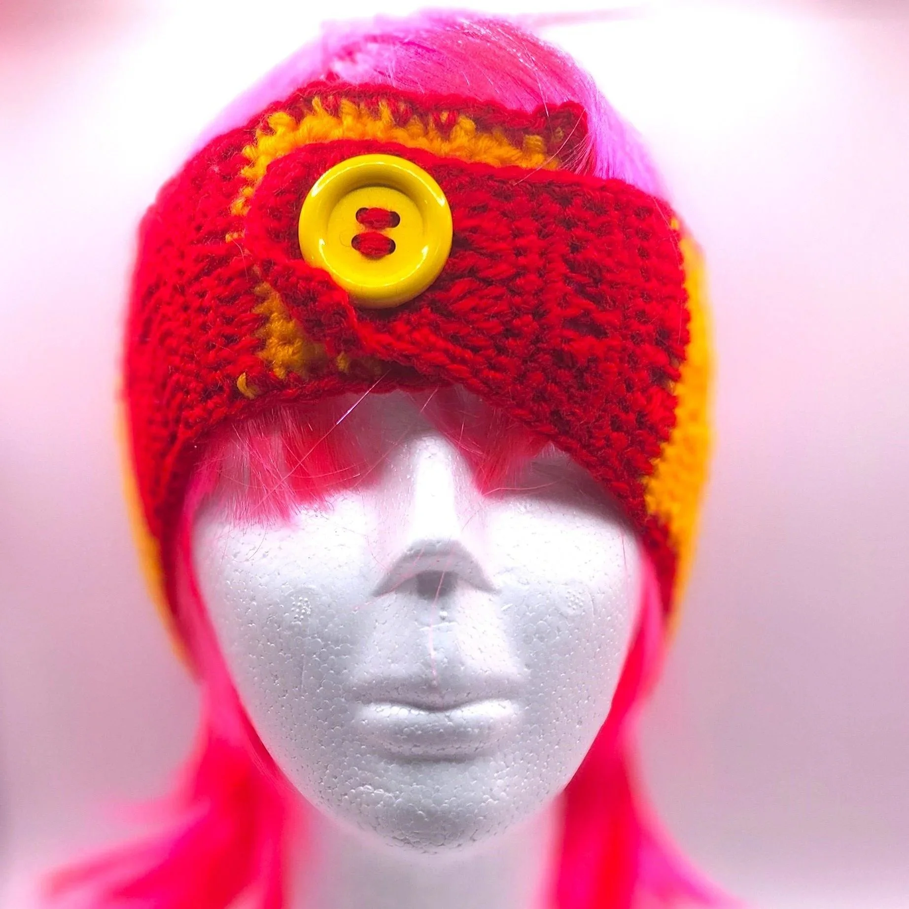 Fire Red & Sunshine Granny Square Button Headband