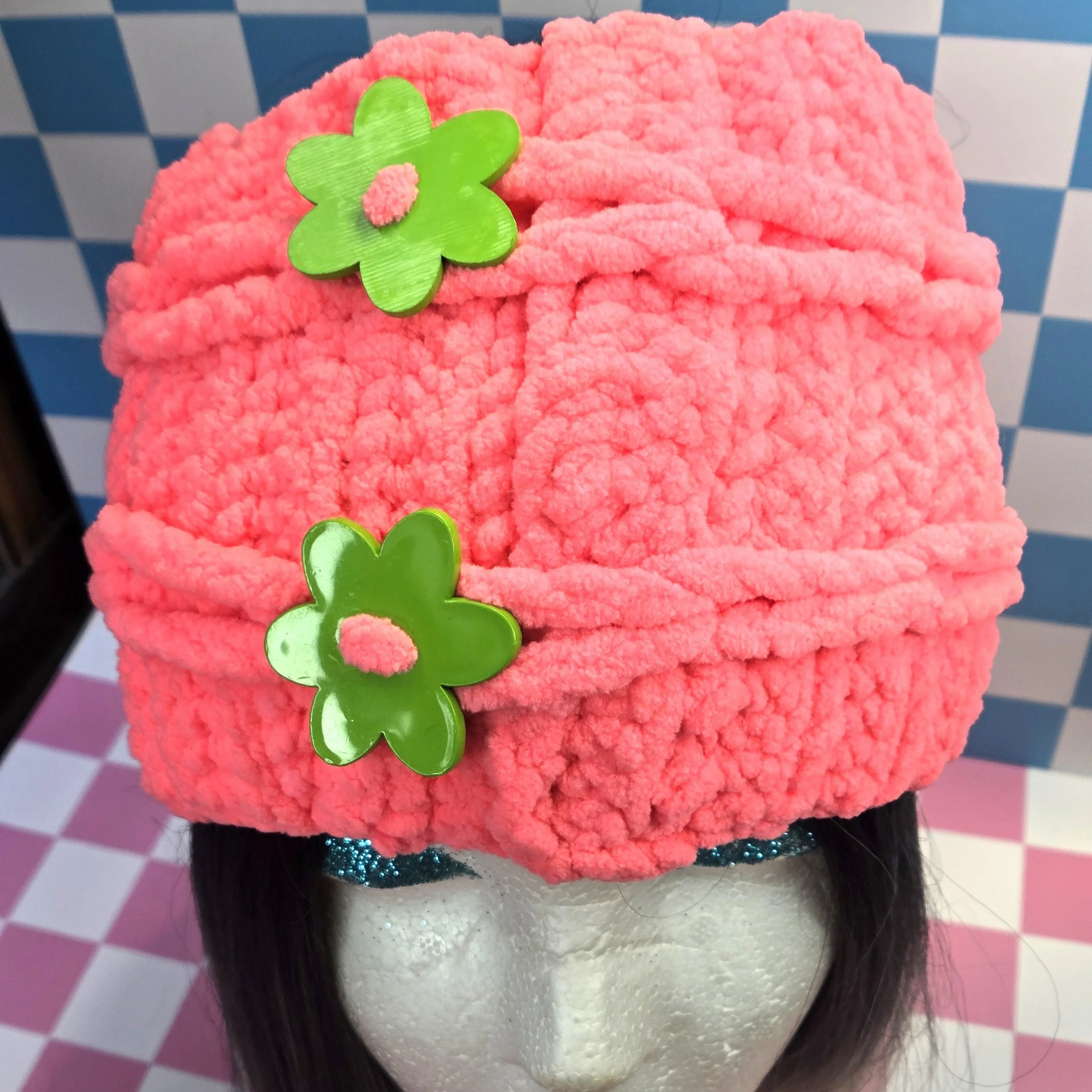Watermelon Coral Double Flower Basketweave Headband