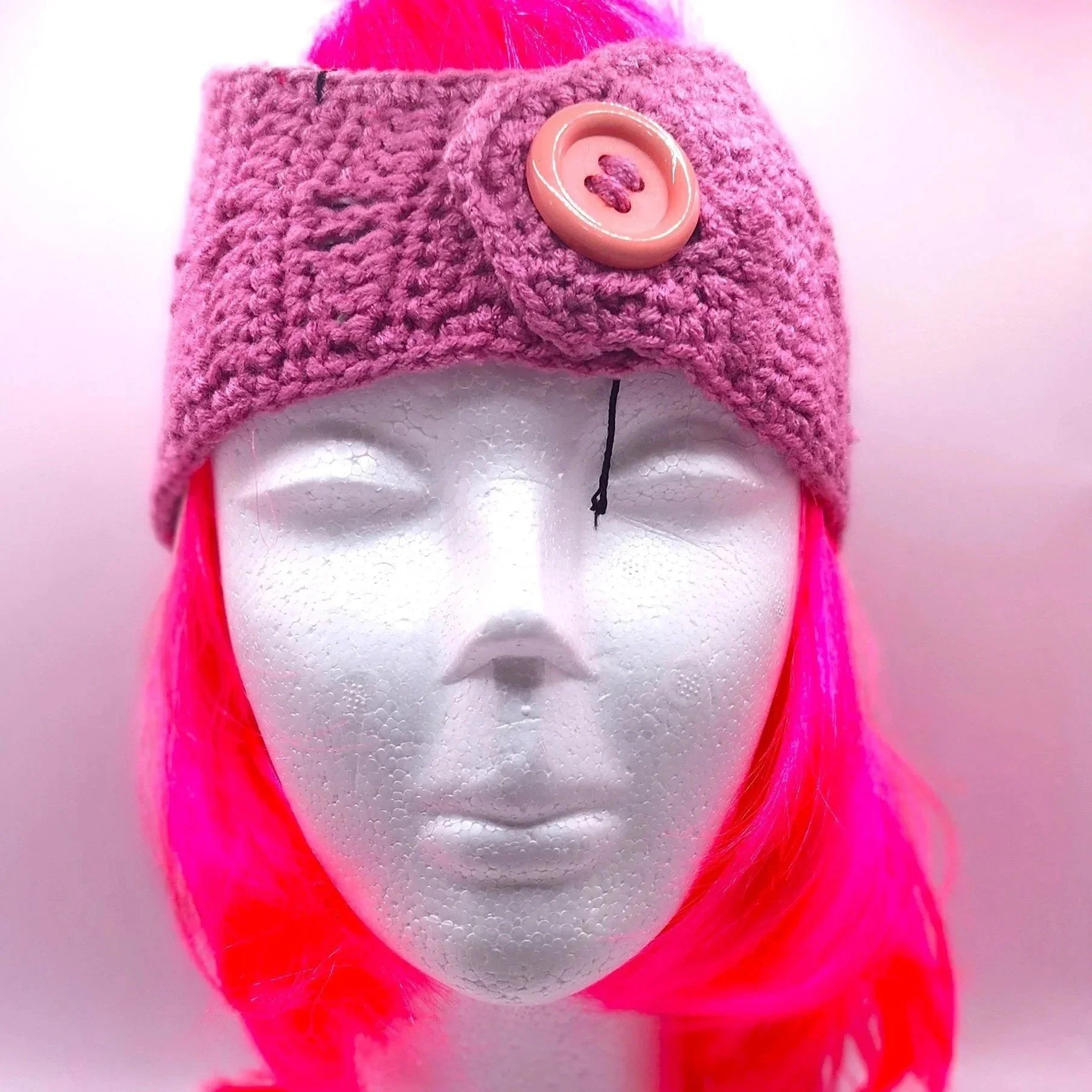 Mauve Rose Diamond Lace Button Headband