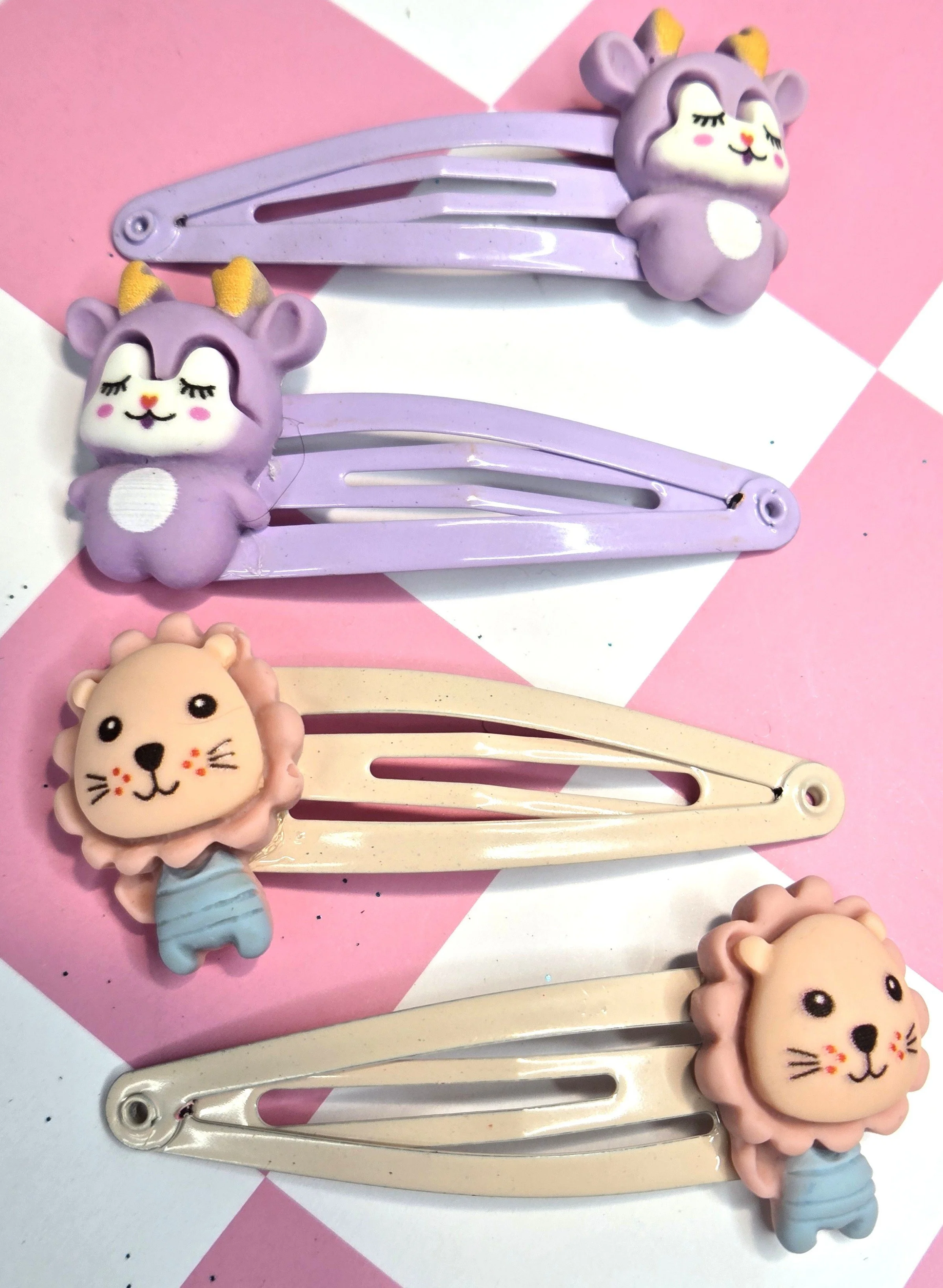 🦁💜 Kawaii Wild Cuties Barrette Sets — Little Lion & Lilac Monster!