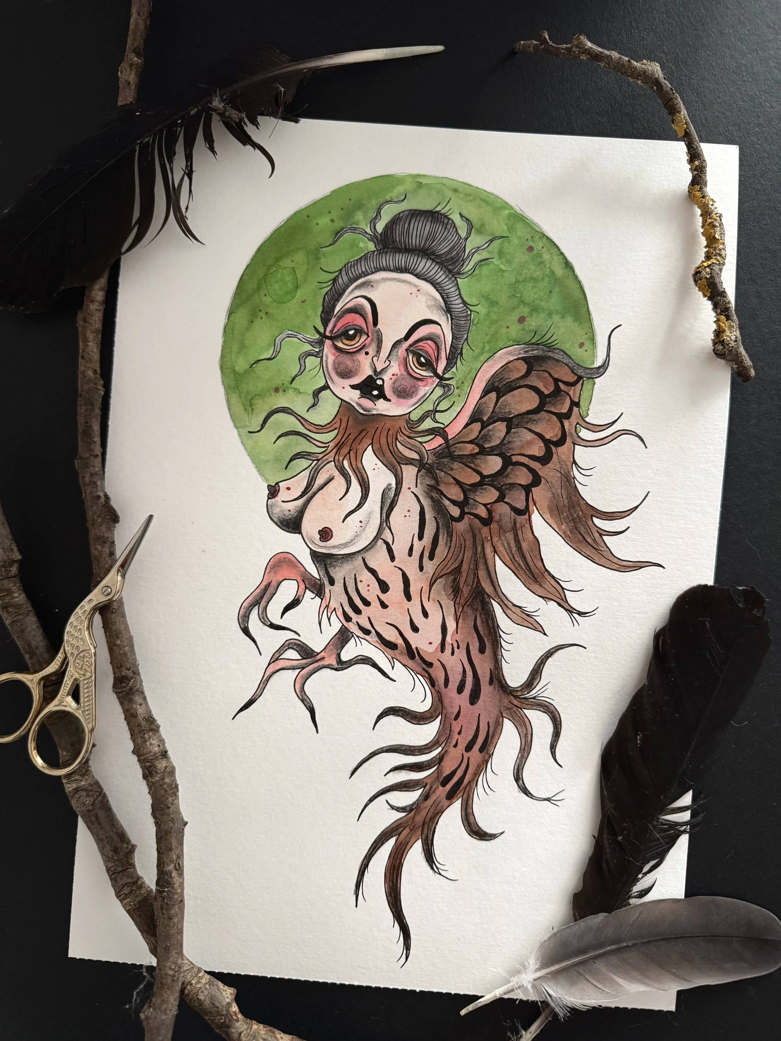 "Elegant Harpy" · Originalzeichnung · 300 g/m² · DIN A4 · 80€ inkl. Versand