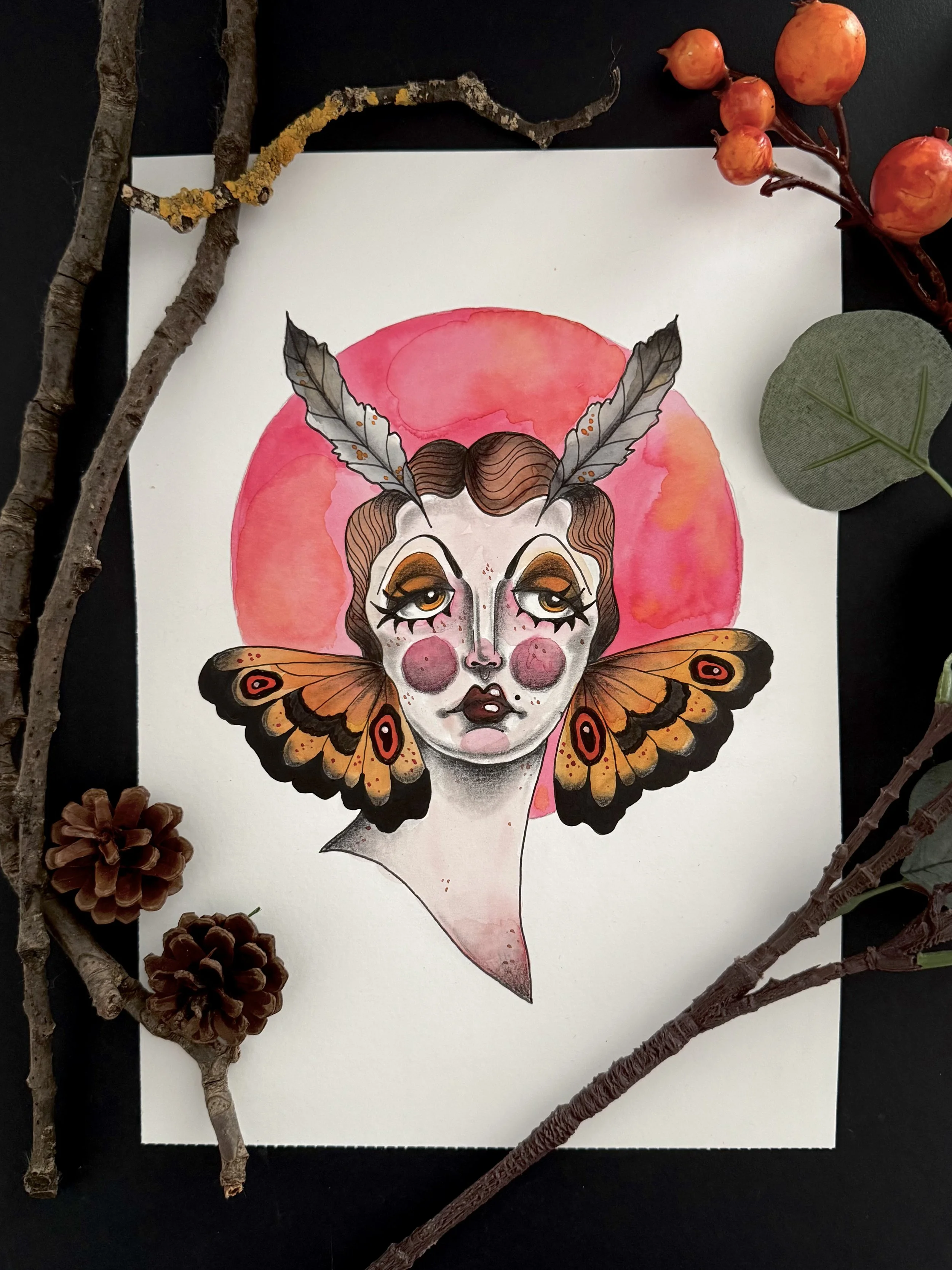 "Moth Maiden" · Originalzeichnung · 300 g/m² · DIN A4 · 80€ inkl. Versand