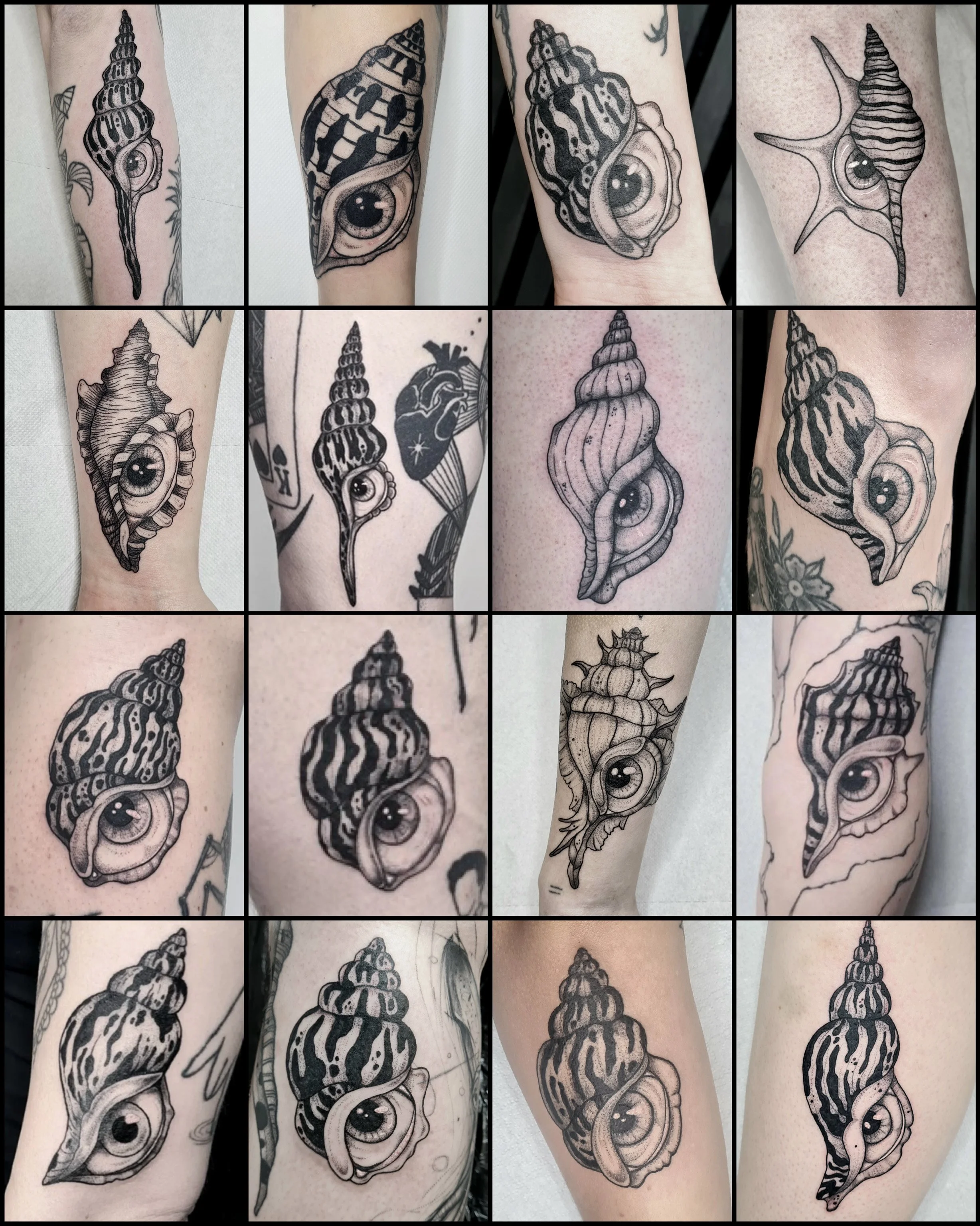 Augmuschel · Muschel Tattoo Kollage · Illustratives Blackwork Tattoo · Signature Piece · The Art of Judy · Frankfurt am Main