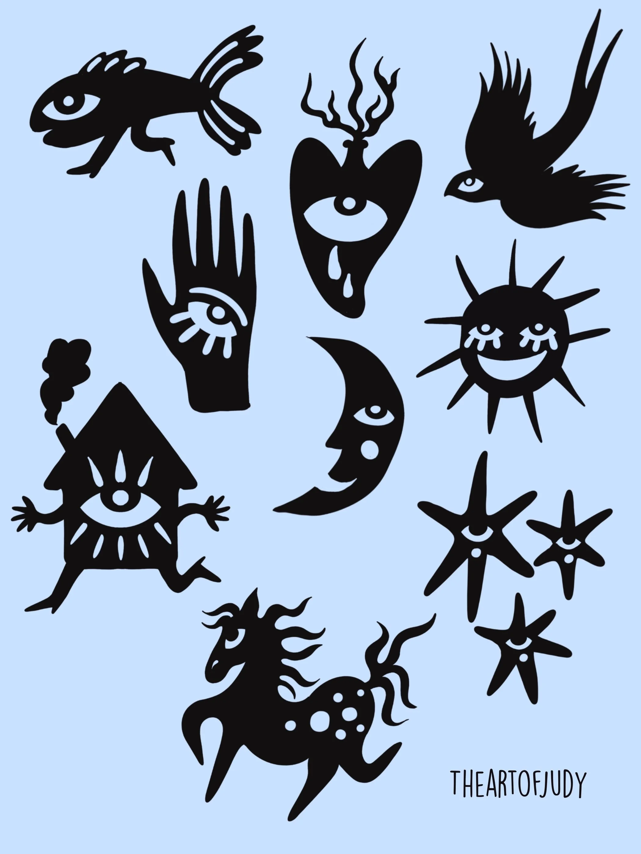 Mond · Sonne · Rabe · Spinne · Stripped Illustratives Blackwork Tattoo · Mystisch · The Art of Judy · Frankfurt am Main