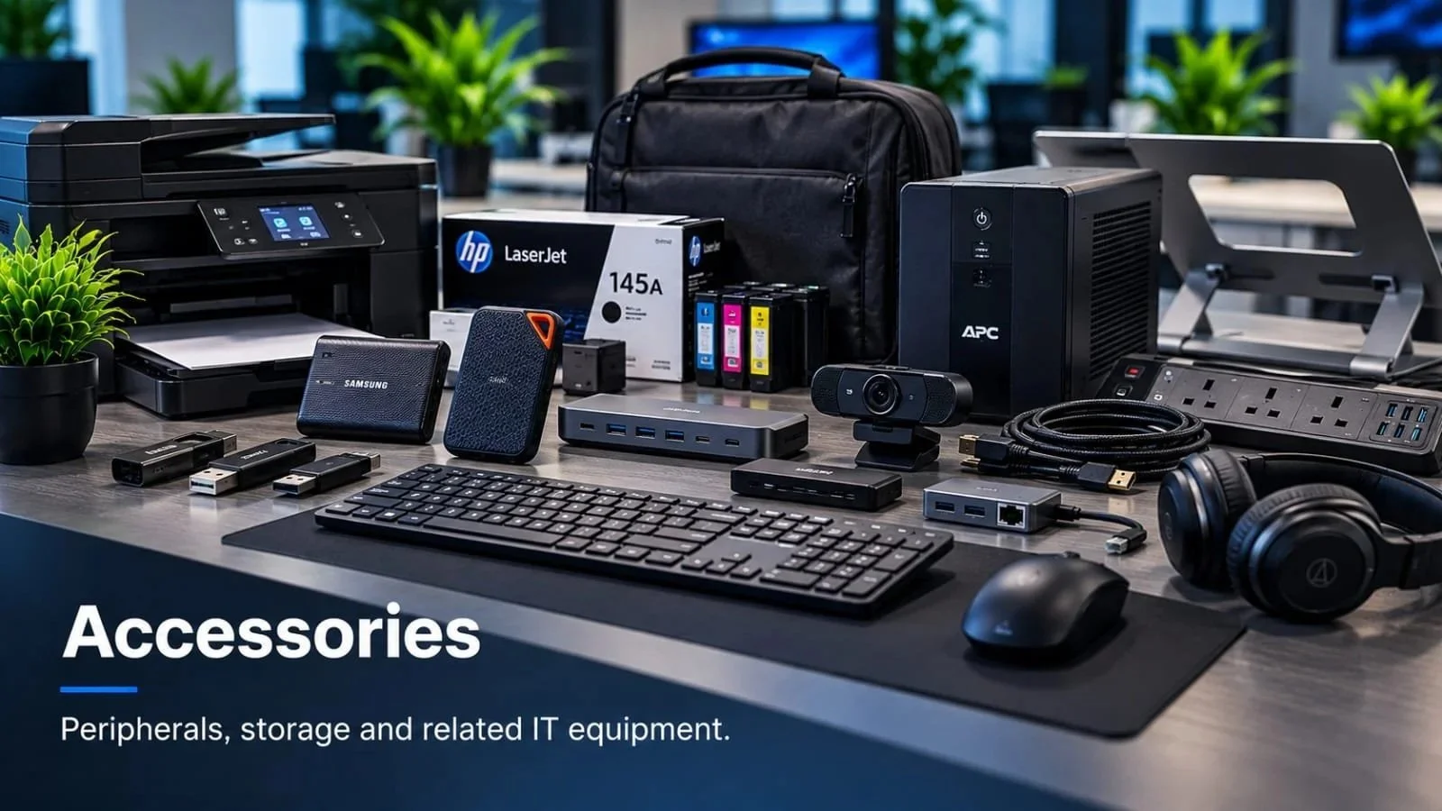 Peripherals, storage devices and related IT equipment to support complete computing setups.