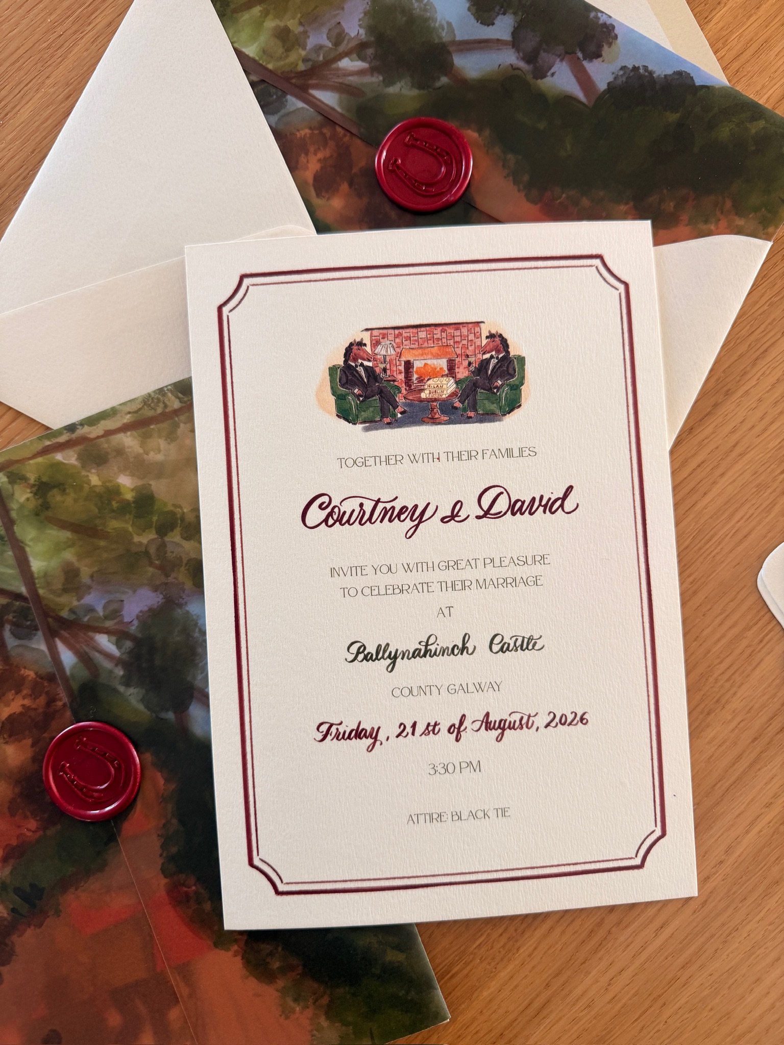 Custom wedding invitations for a luxury celebration at Ballynahinch Castle