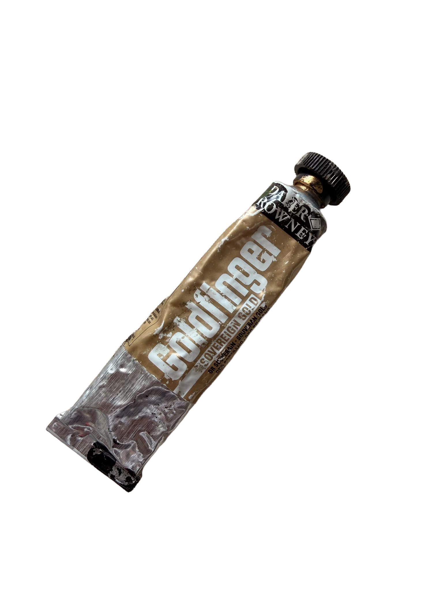 A worn tube of coffee-colored paint with black cap and black text that reads "COVERUP" on the body, and "D.A. FERRERROWN" on the cap.