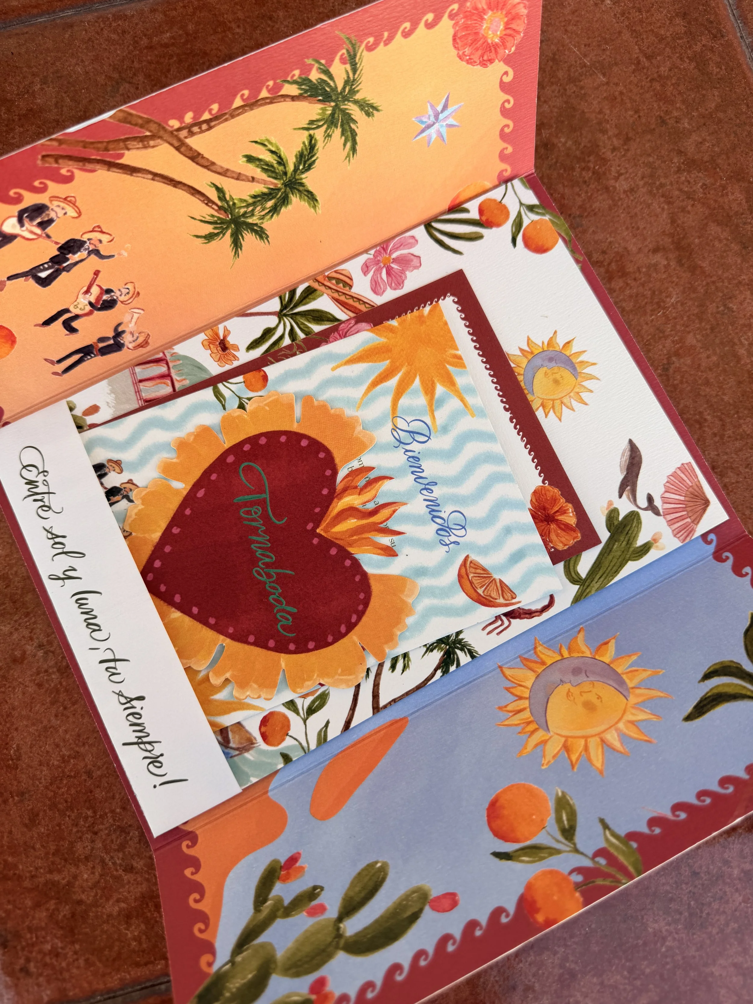 Hand-painted bespoke wedding stationery created for a Mexican wedding.