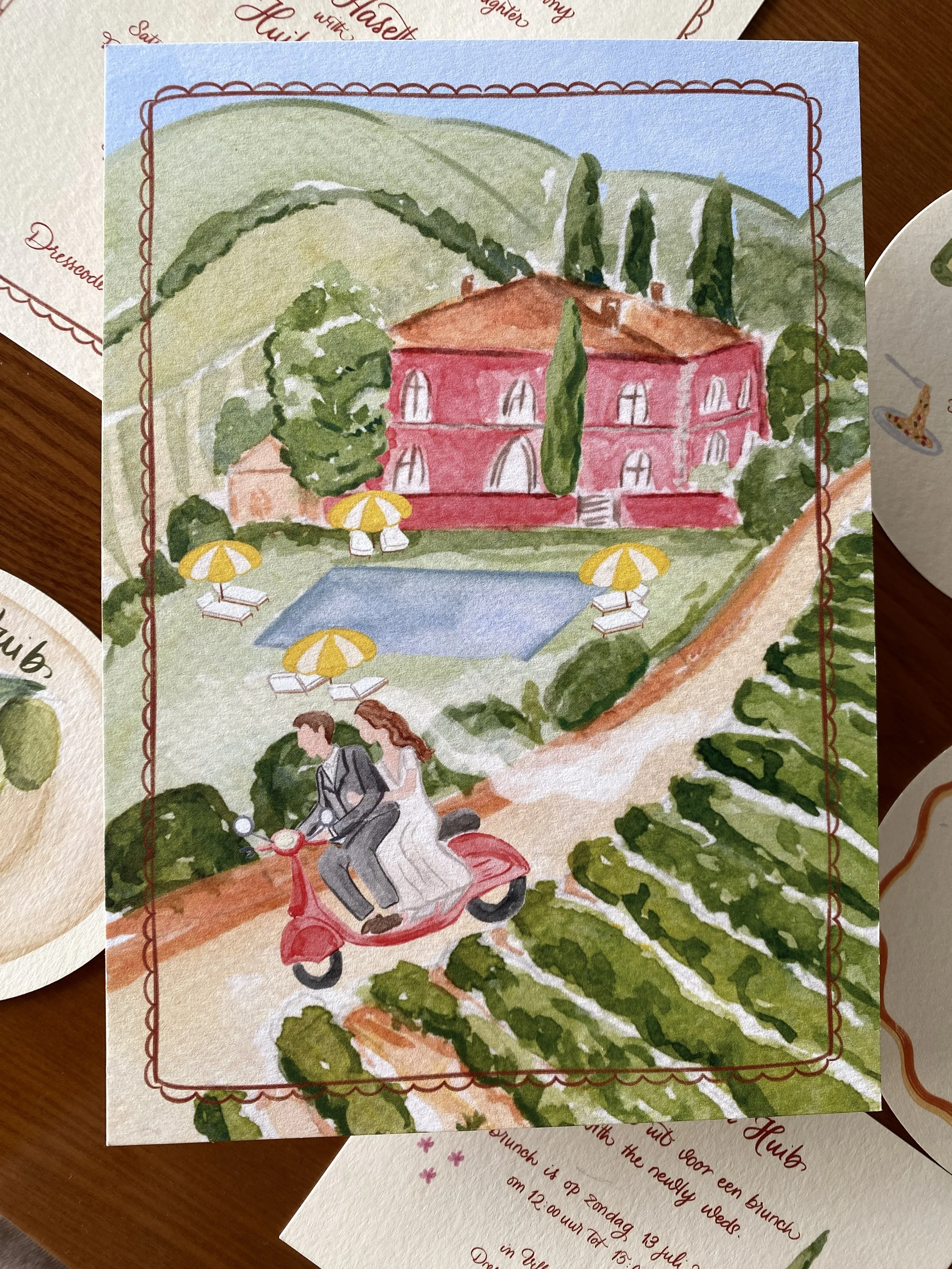 Watercolour wedding illustration inspired by Florence, Italy, by Gaia Amsterdam