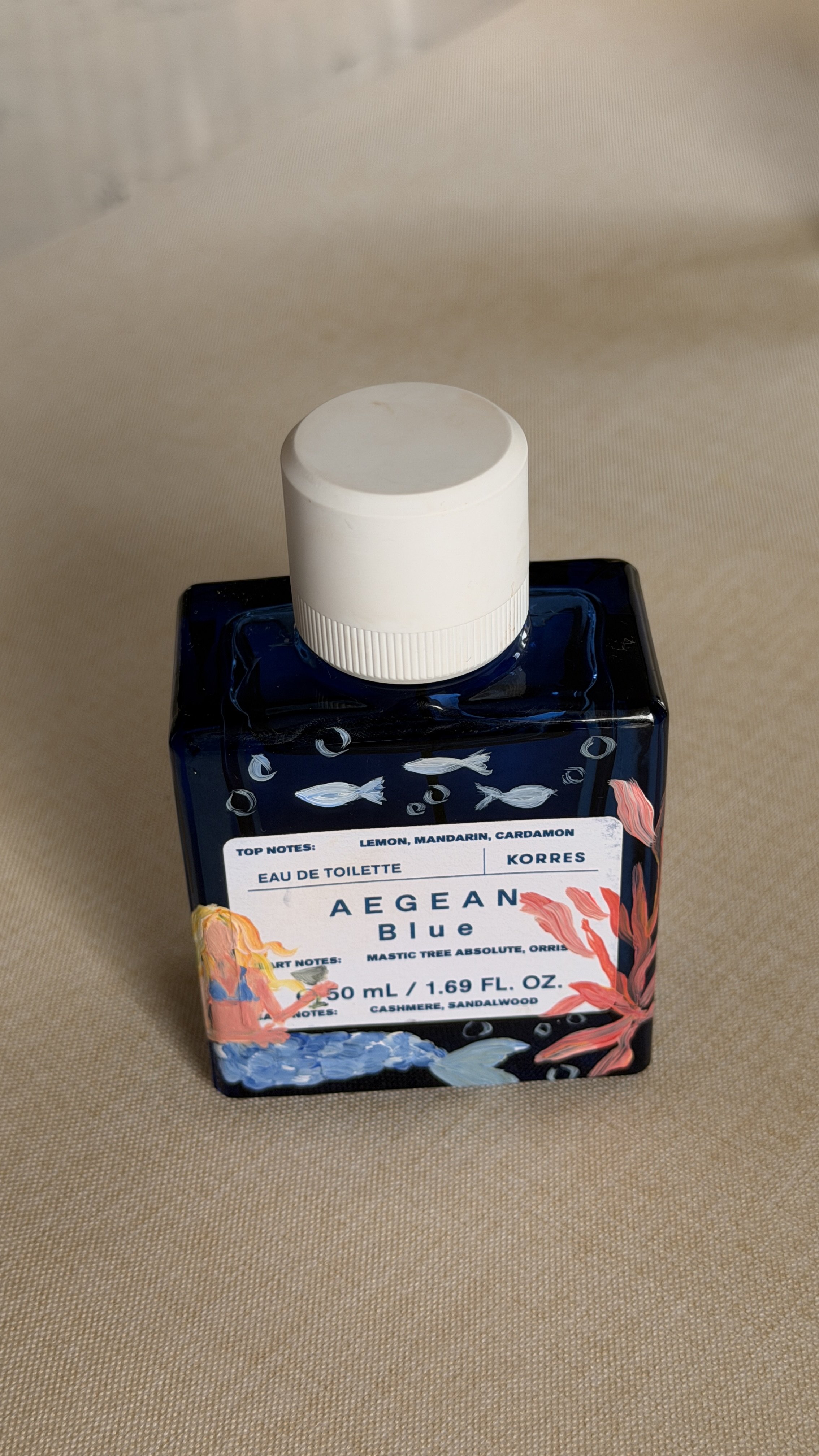 Fun and whimsical parfum bottle painted for Korres Parfum