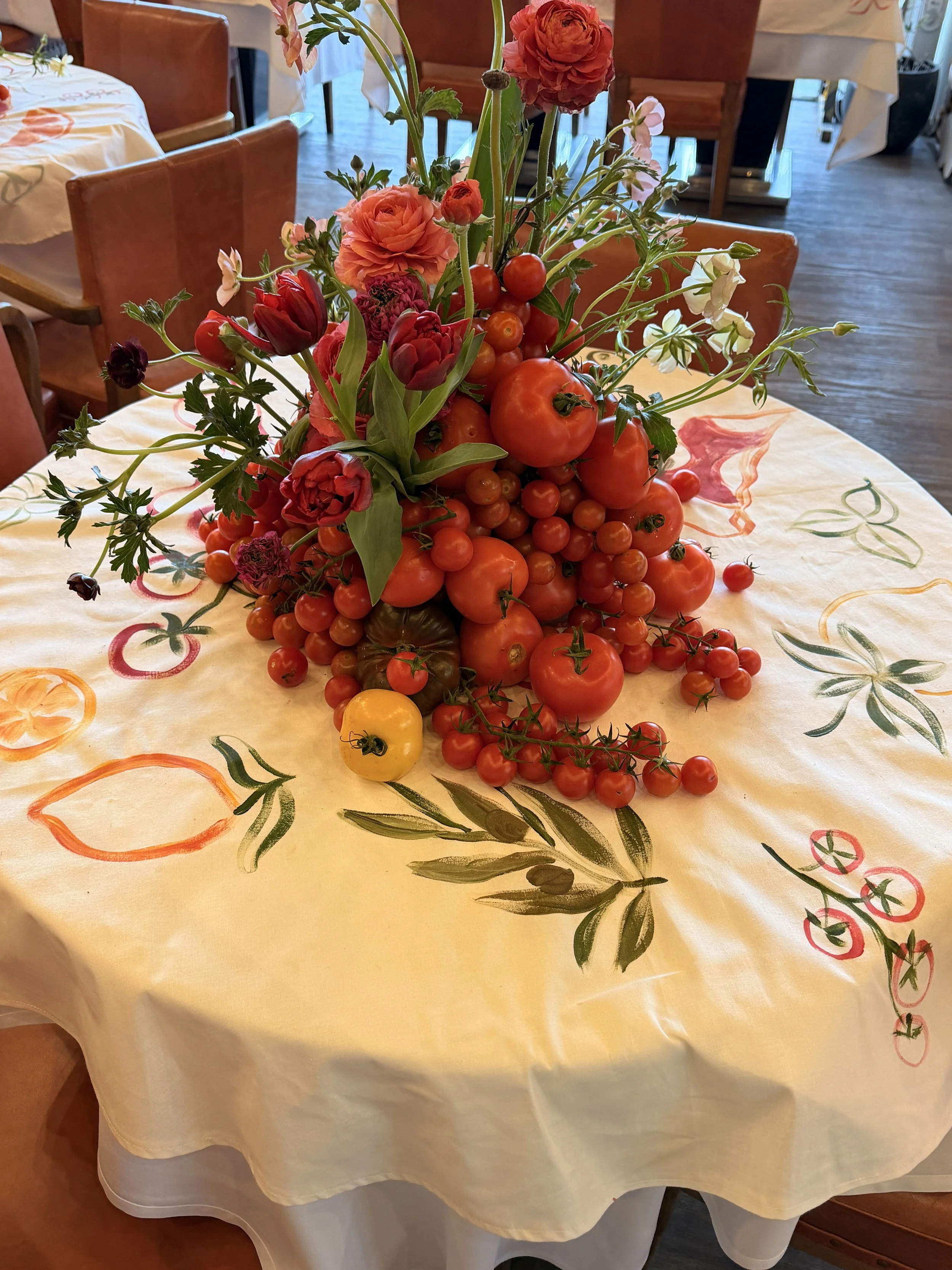Bespoke painted table linens for an Italian-inspired brand dinner