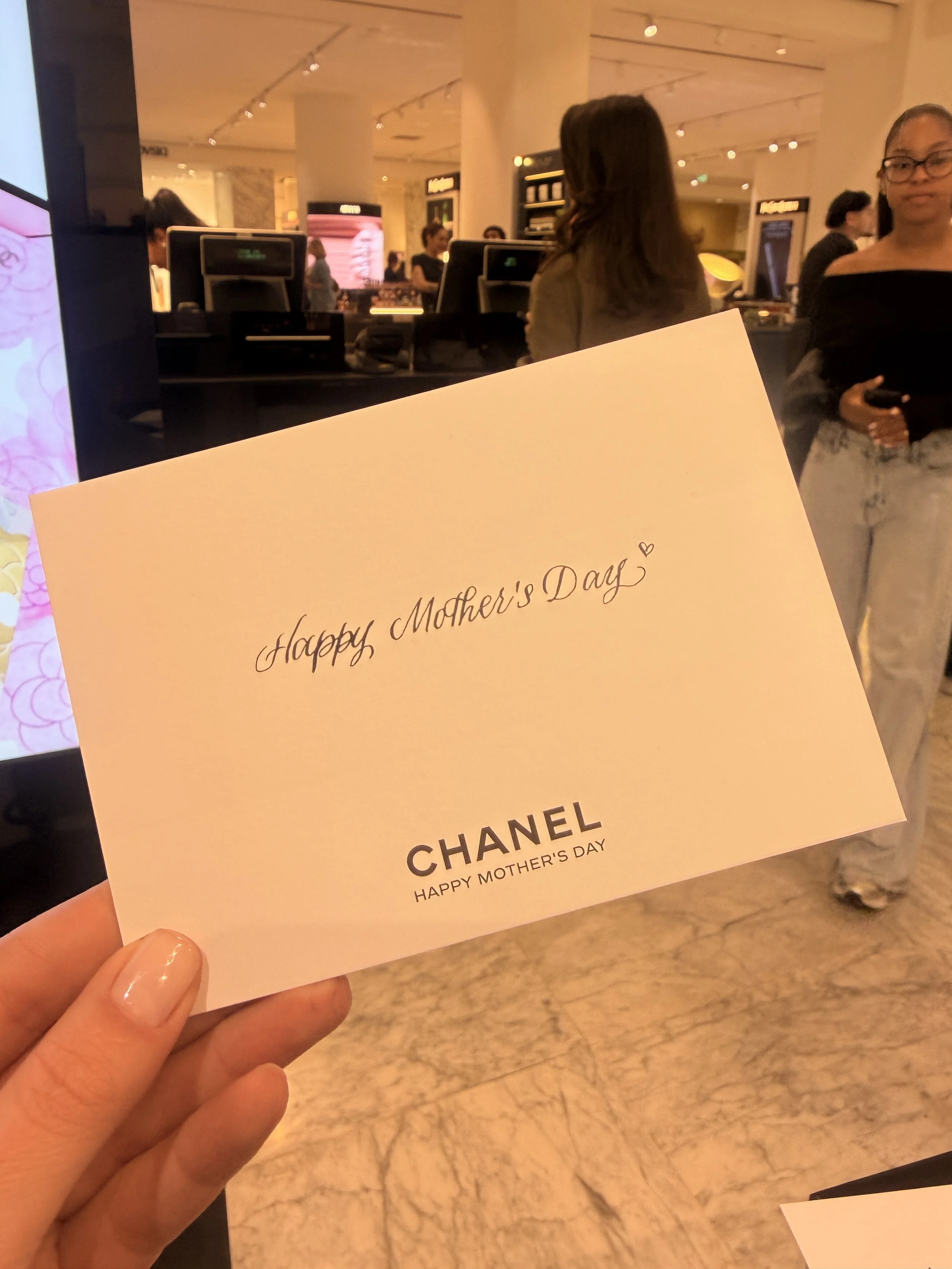 Hand-lettered card prepared for a luxury beauty and fashion brand