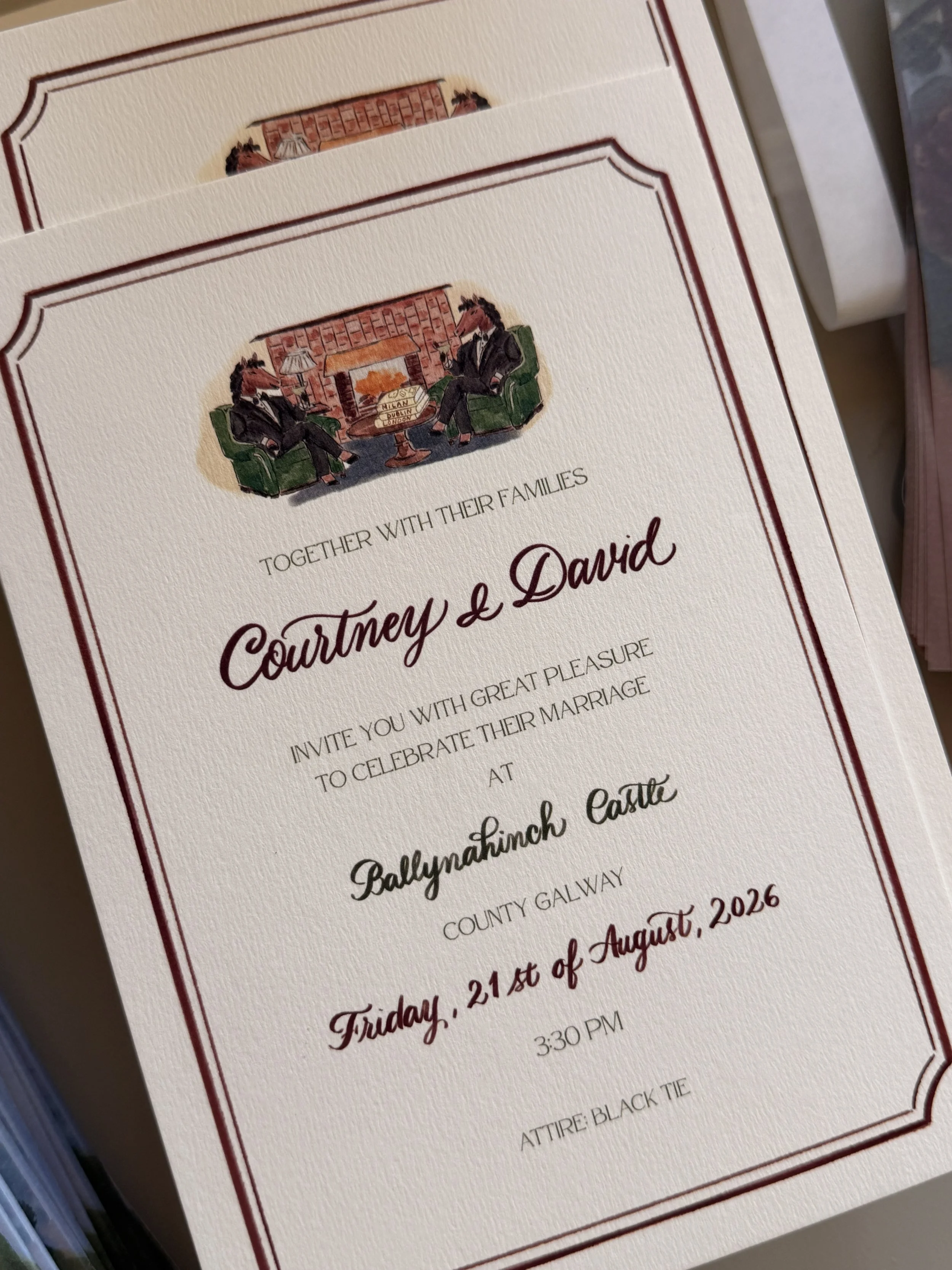 Duplexed wedding invitation with layered paper stock, designed by Gaia Amsterdam