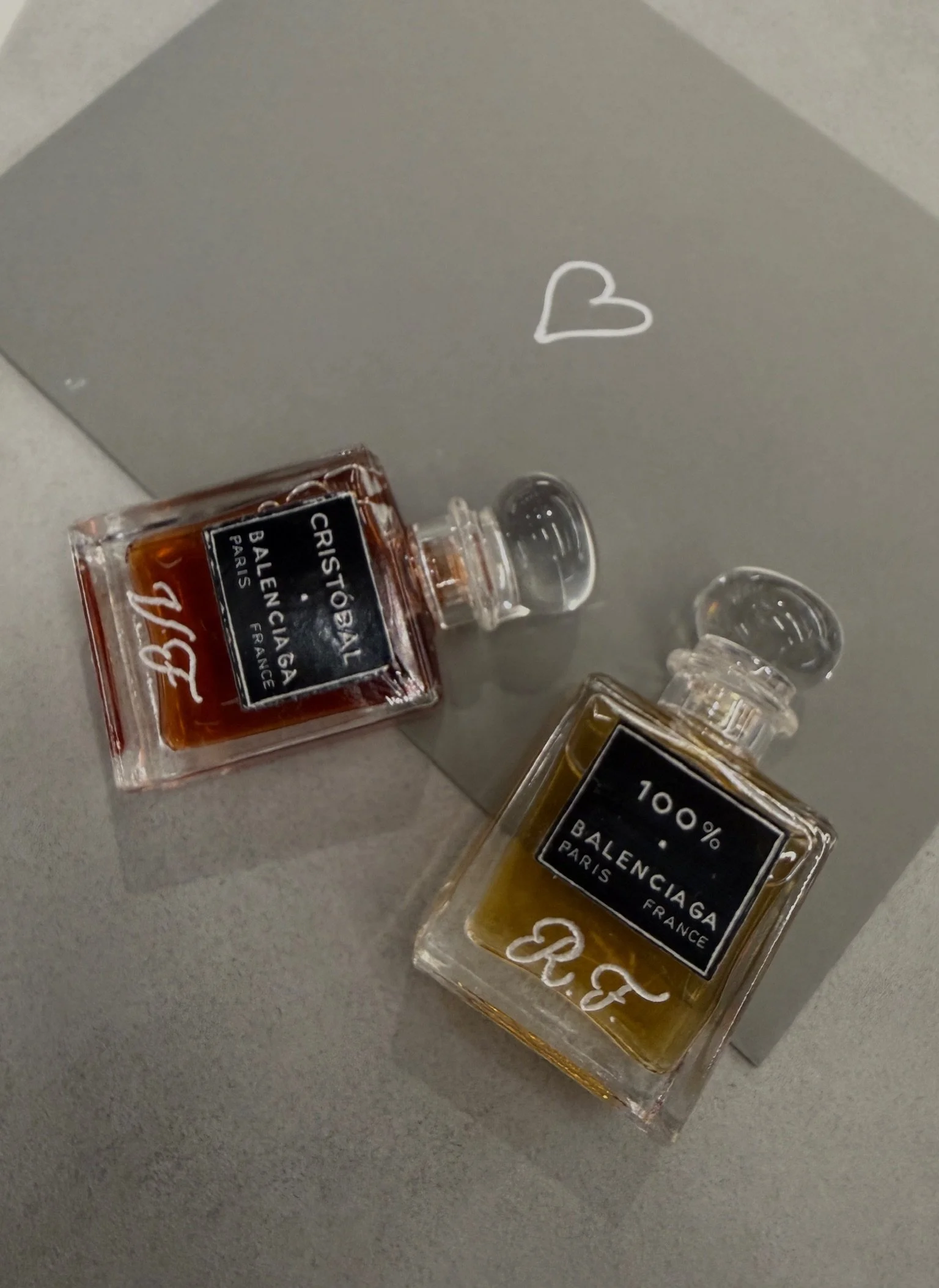 Engraved Balenciaga perfums by Gaia amsterdam