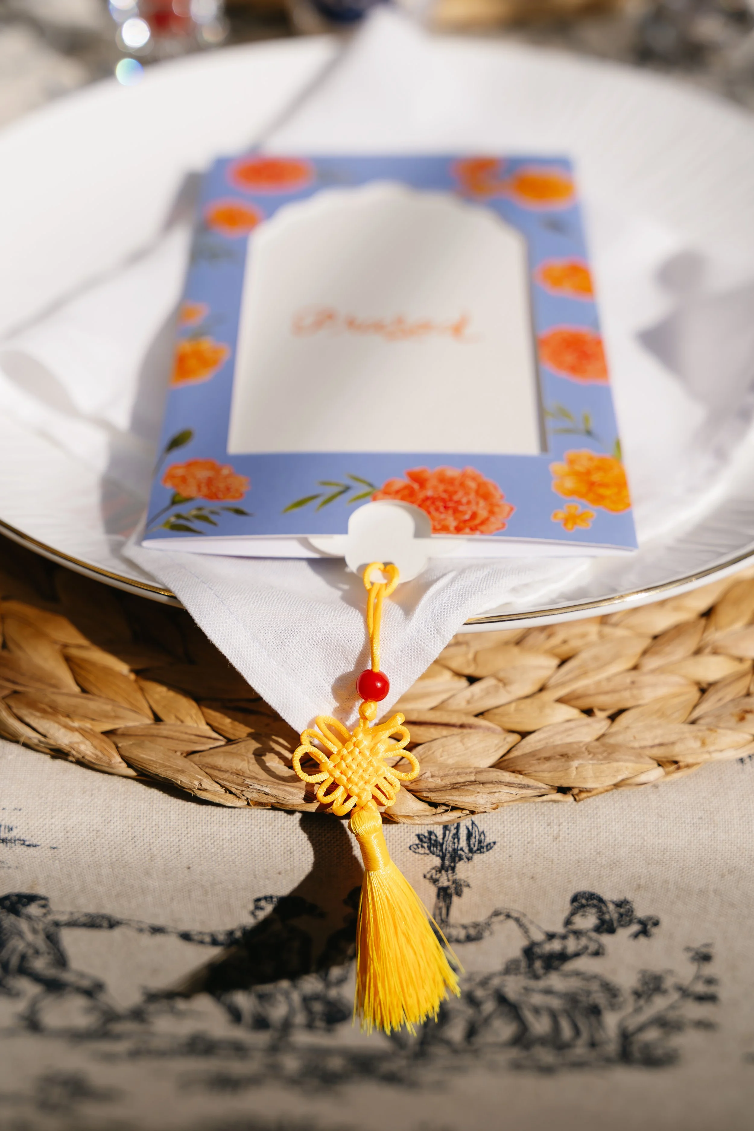 Menu design inspired by Indian and Chinese cultures for an Amsterdam Destination Wedding