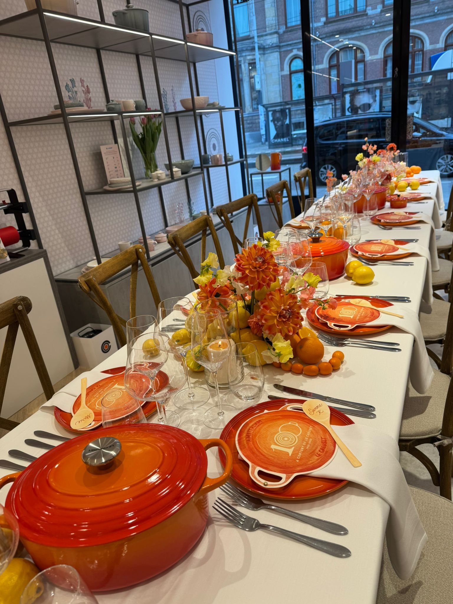 A bespoke and unique menu design for Le Creuset 100 year anniversary at a dinner in Amsterdam store.