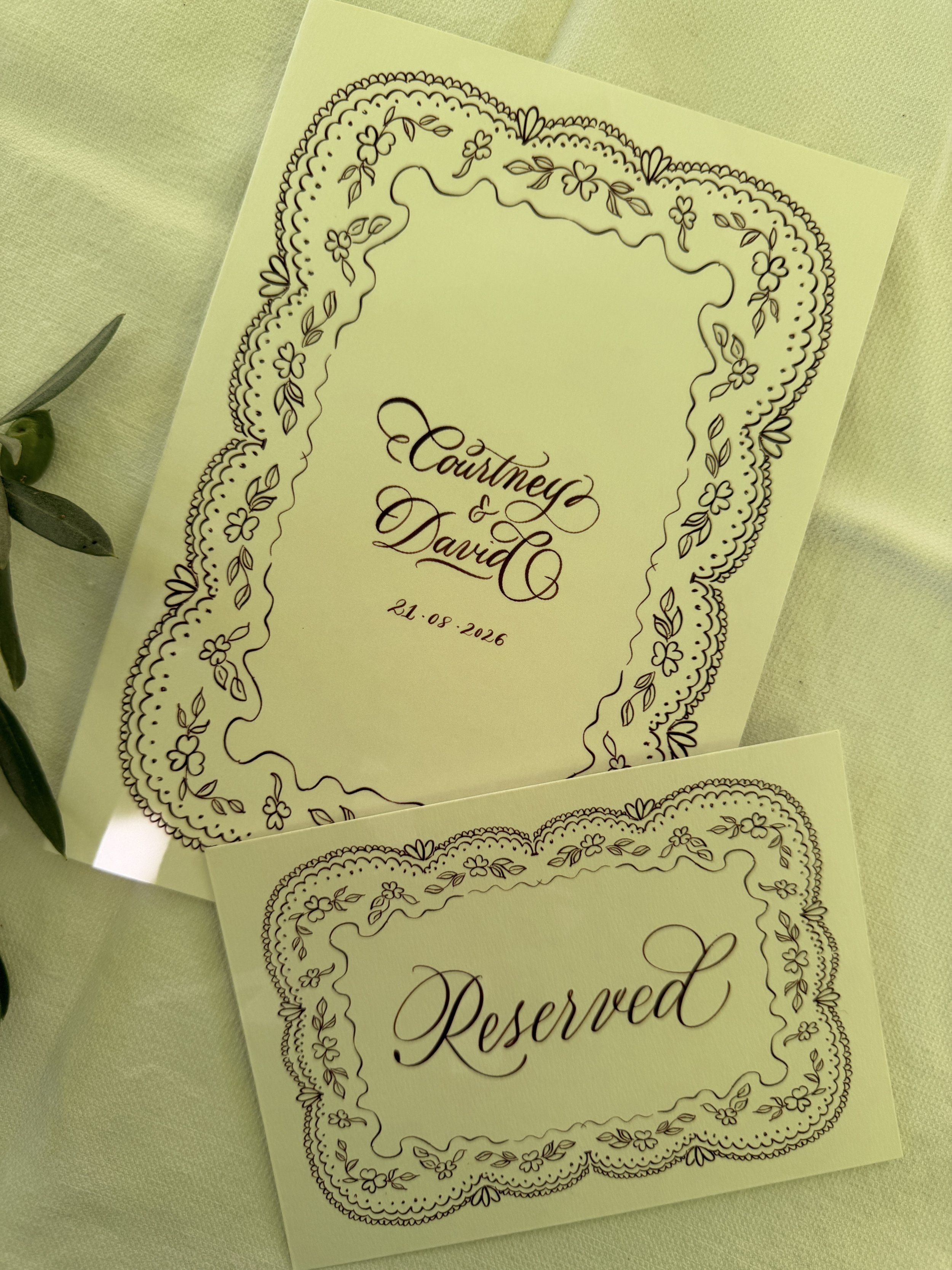 Personalised wedding table details designed for Olivia Buckley International