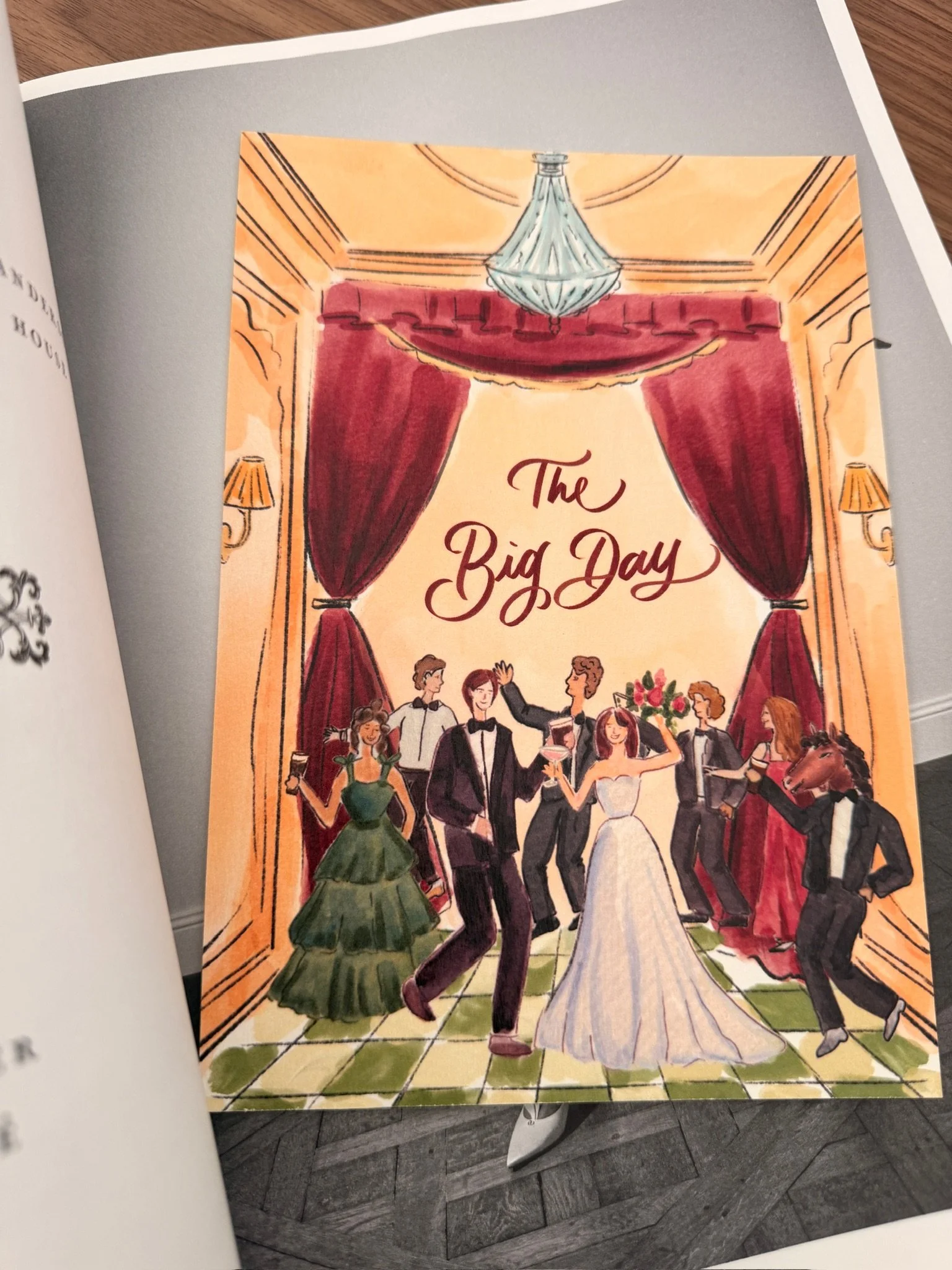 Luxury wedding invitation suite with custom illustration and thoughtful paper details