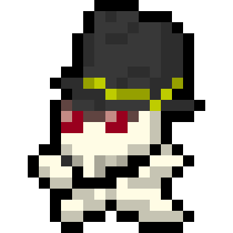 The 'Capitalist Ghoul' - a pixelated skull and crossbones with red eyes, wearing a gold-trimmed black top hat.