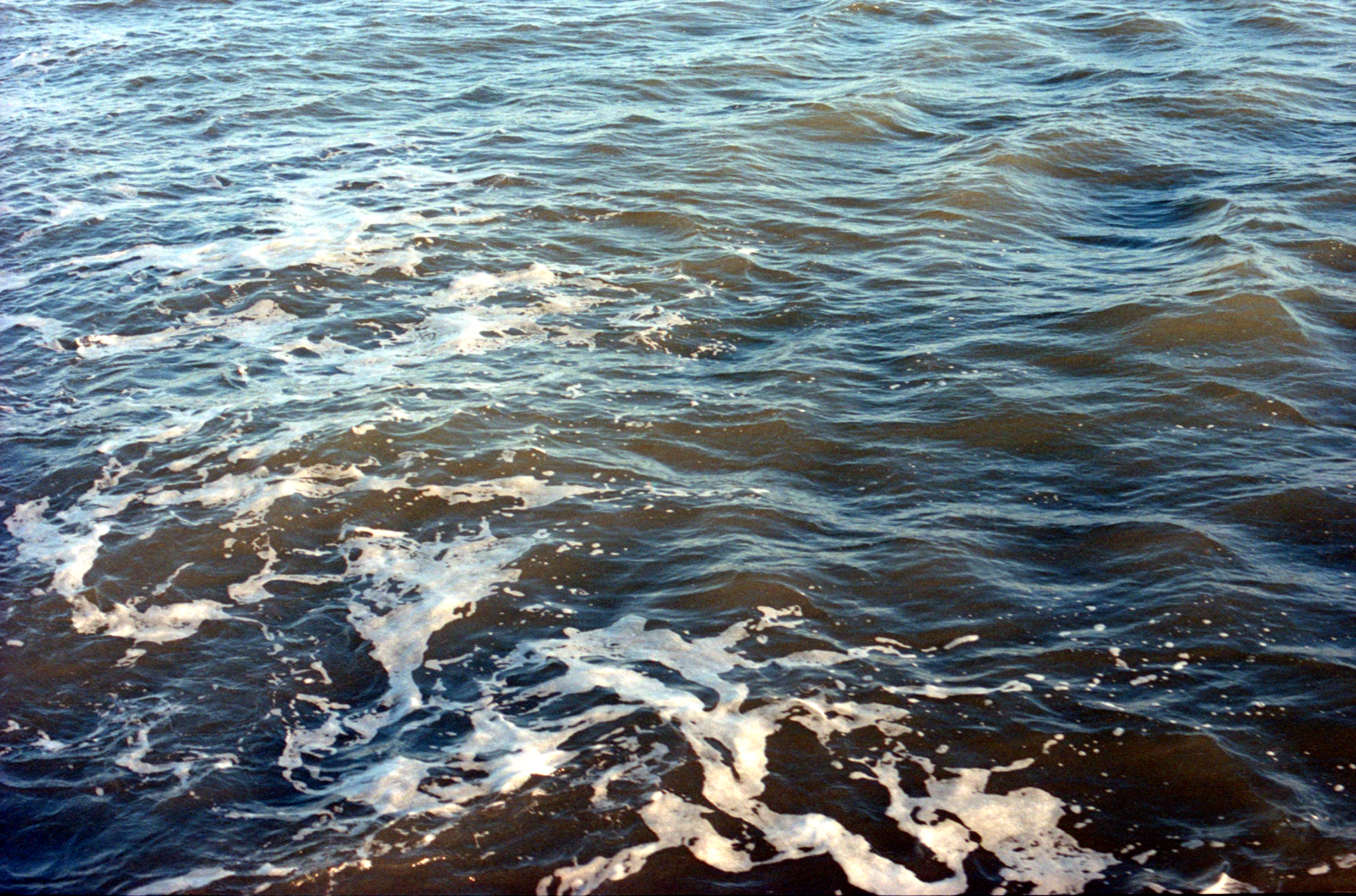 Ocean water with visible waves and foam on the surface.