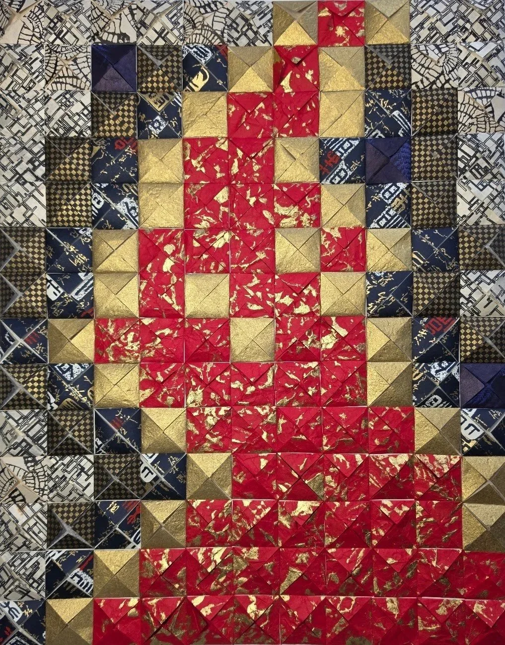 The Red Road · 
Hand-folded artisan paper assemblage · 18 × 24 in · 2026 · Available