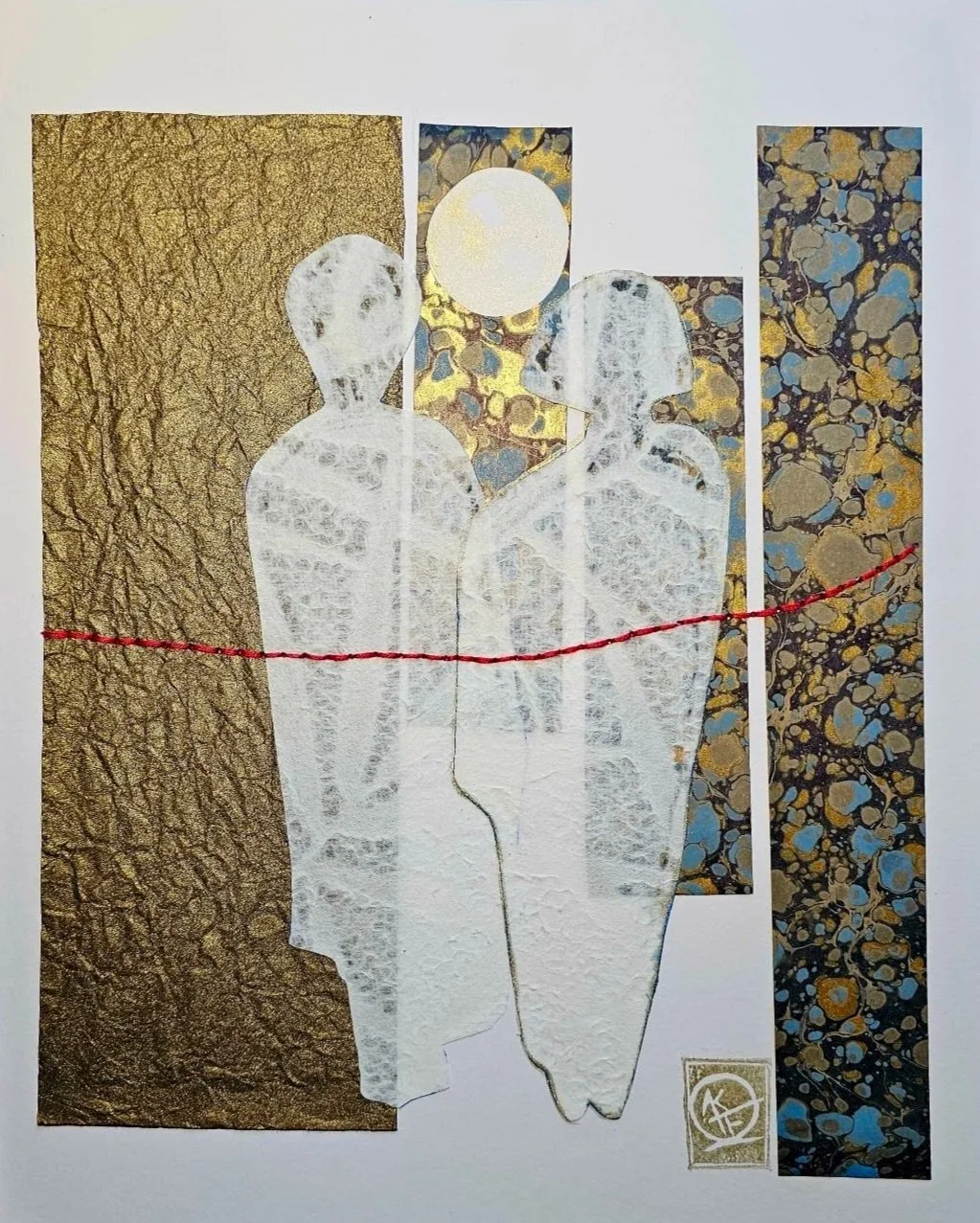 The Couple I · 2025 · Paper Collage and embroidery on paper · 11 × 14 in. · Private Collection