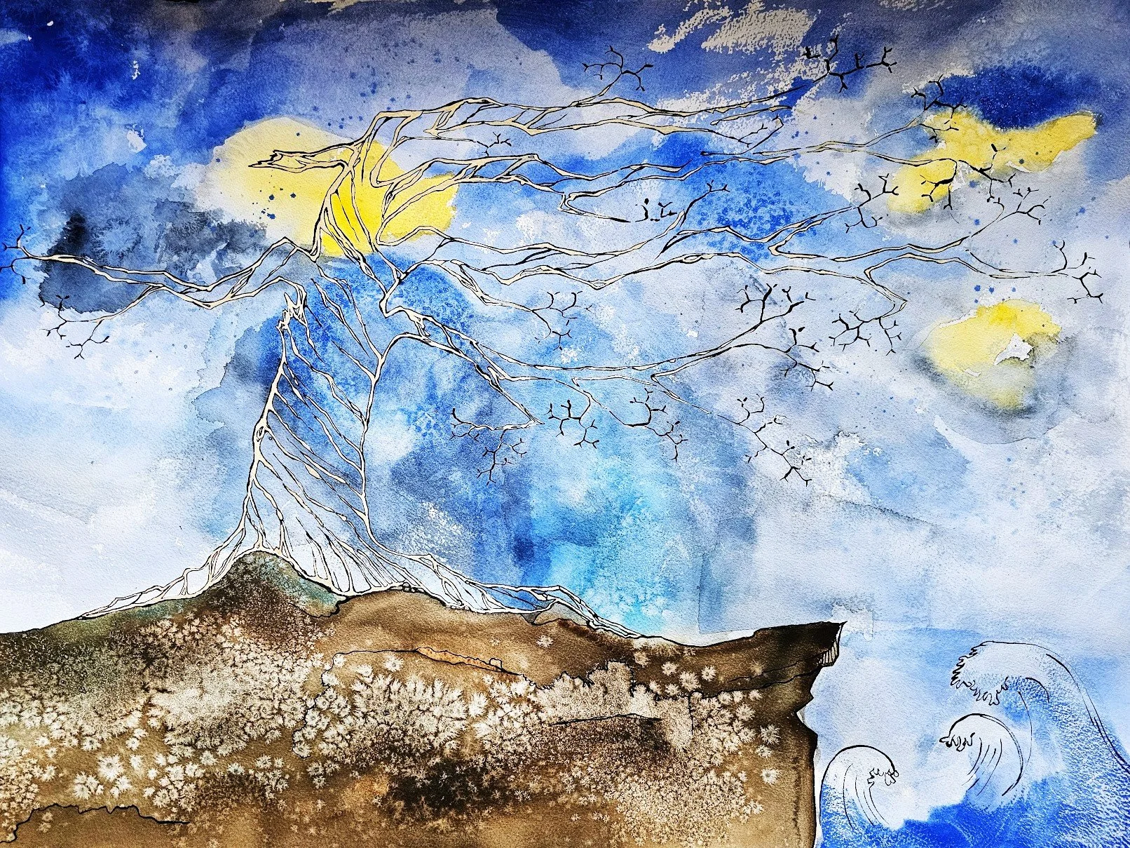 Salt and Sea Willow · Watercolor and ink on paper · 24 × 36 in · 2024 · Available