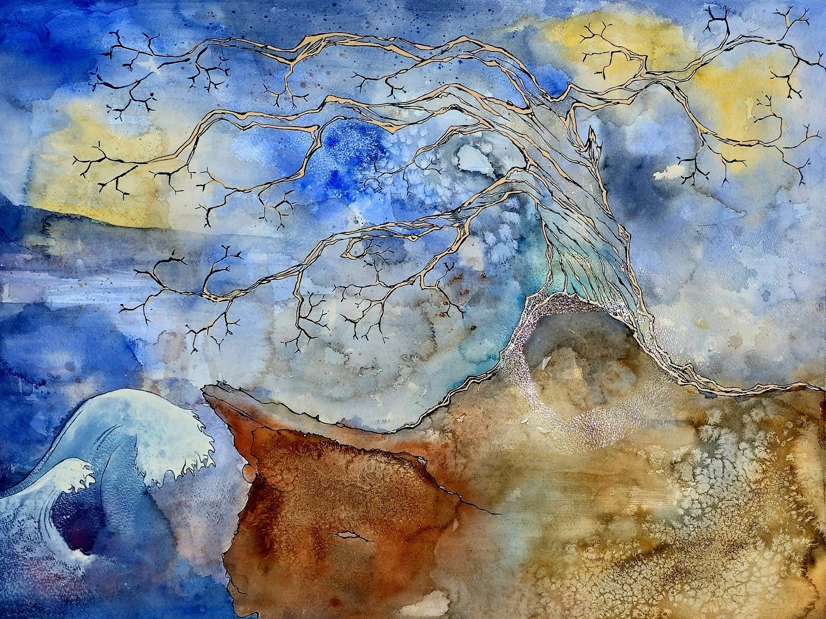 Farewell Tree · Watercolor and ink on paper · 24 × 36 in · 2025 · Private Collection