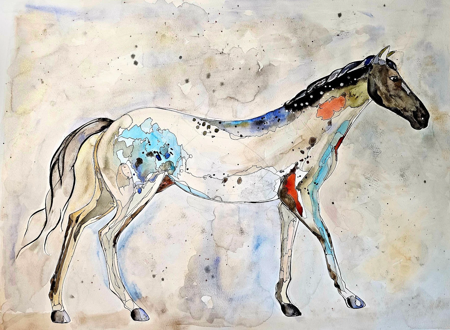 The Steed · Watercolor and ink on paper · 24 × 36 in · 2023 · Private Collection 