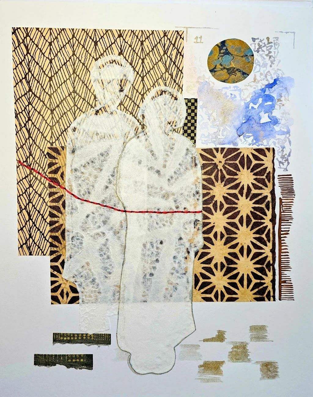 The Couple II · 2025 · Paper Collage and embroidery on paper · 11 × 14 in. · Private Collection