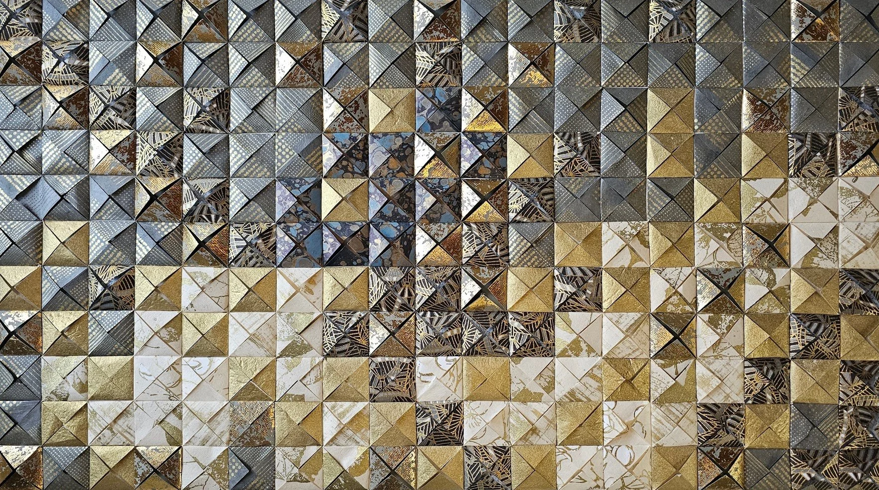 The Ups and Downs · 
Hand-folded artisan paper assemblage · 20 × 30 in · 2026 · Available