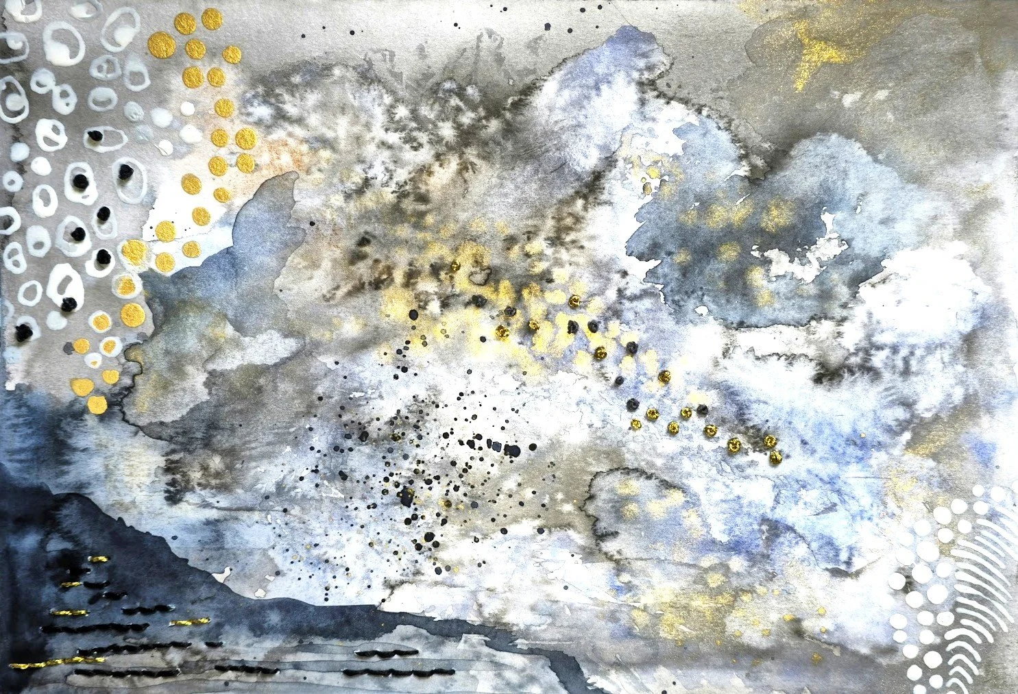 Cosmos · 2025 · Watercolor, ink, embroidery and mixed media on paper · 11 × 14 in. · Available