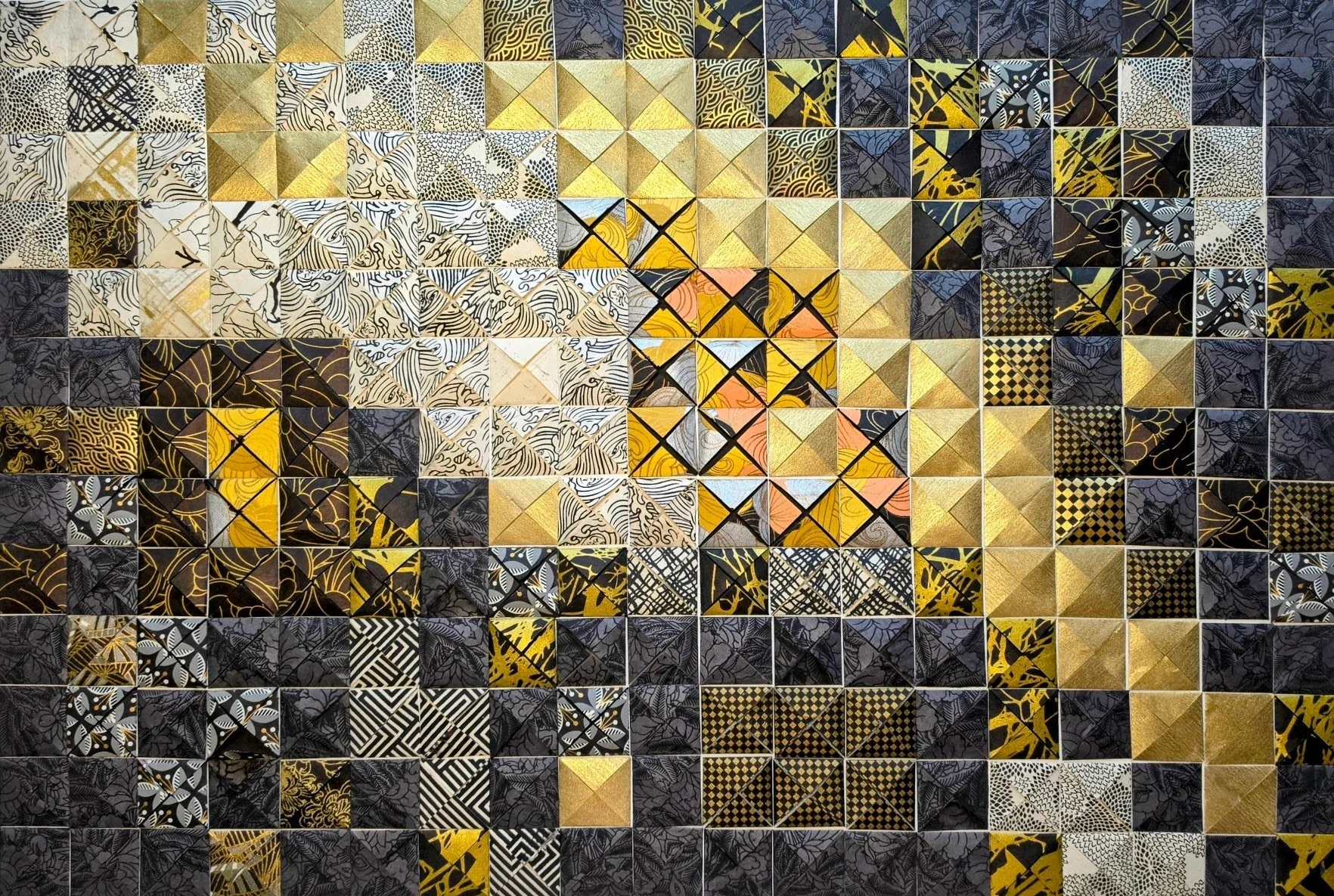 The Alchemist's Dream · 
Hand-folded artisan paper assemblage · 22 × 30 in · 2025 · Available