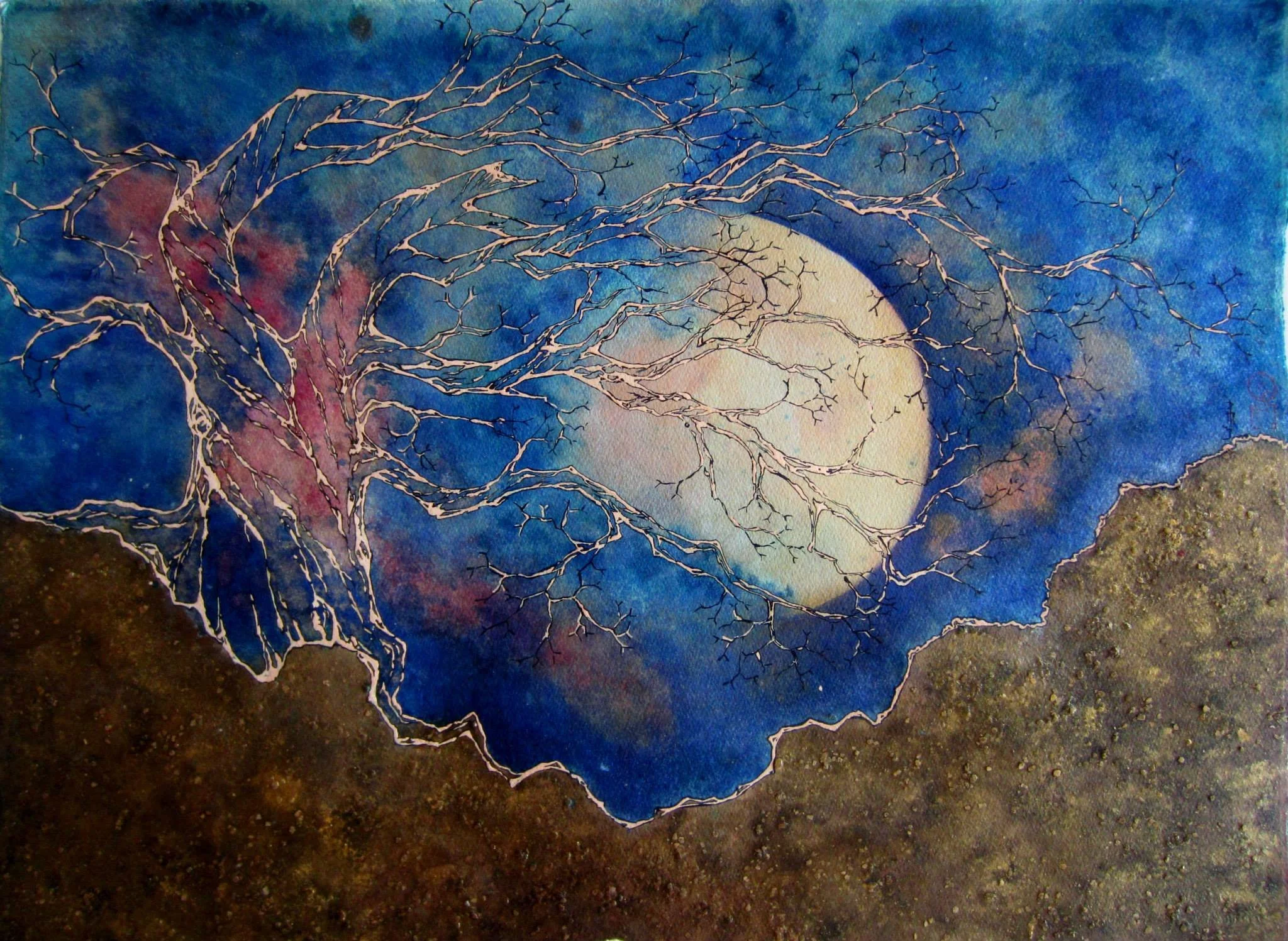 Willow and Moon · Watercolor and ink on paper · 24 × 36 in · 2015 · Private Collection 