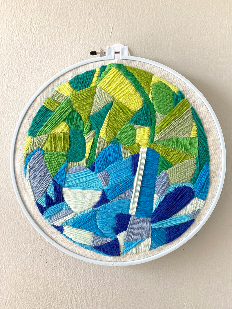 "Upstairs, Downstairs" Embroidery on fabric, 30 cm