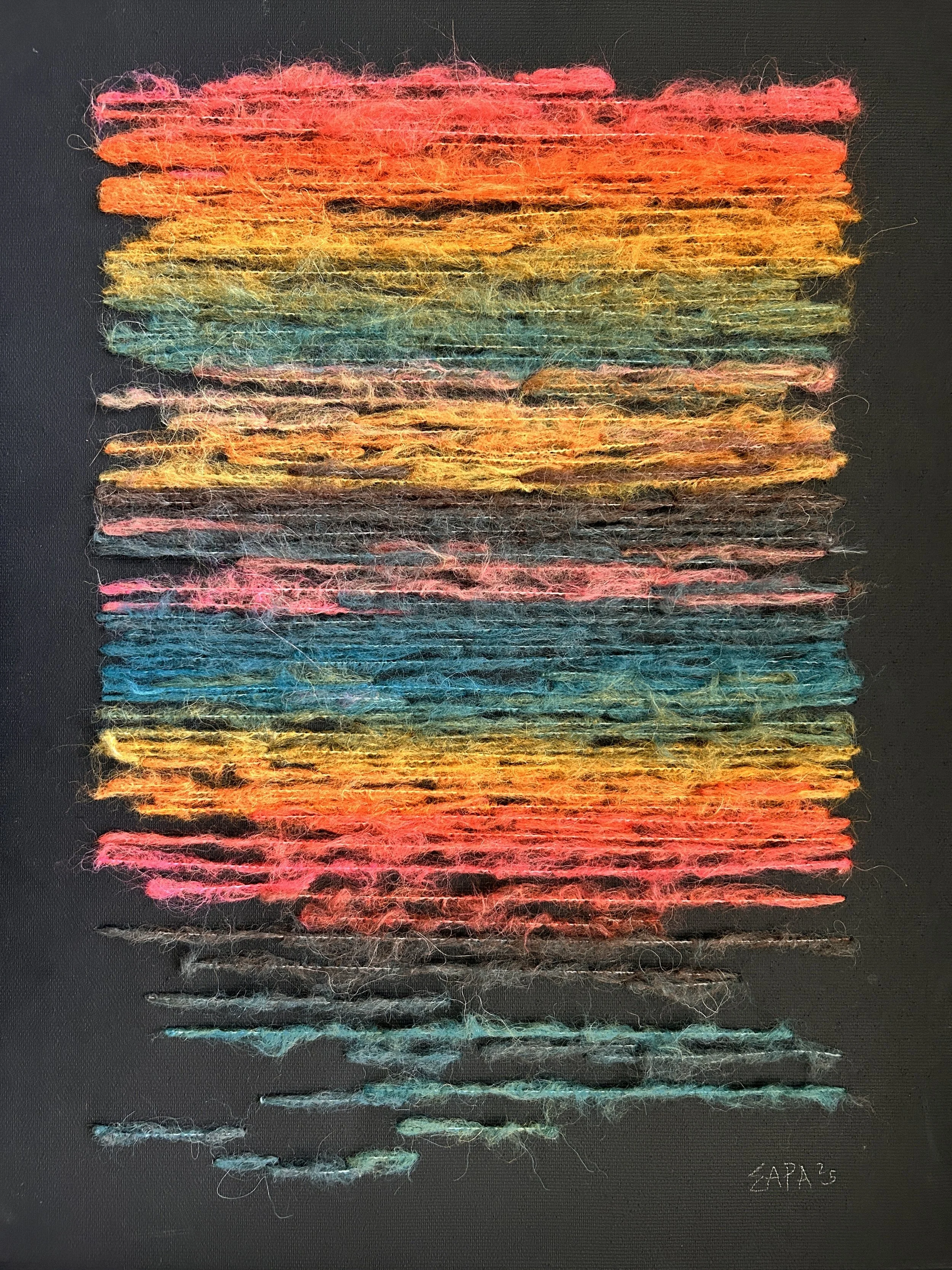 "Rainbow Fade" Yarn on canvas, 30 x 40 cm