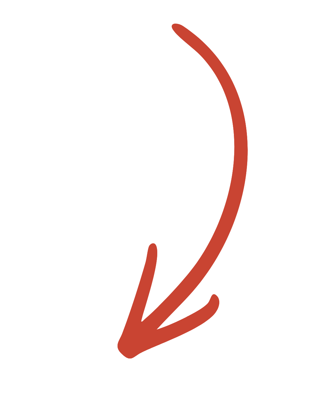 Black background with a large red arrow pointing downward.